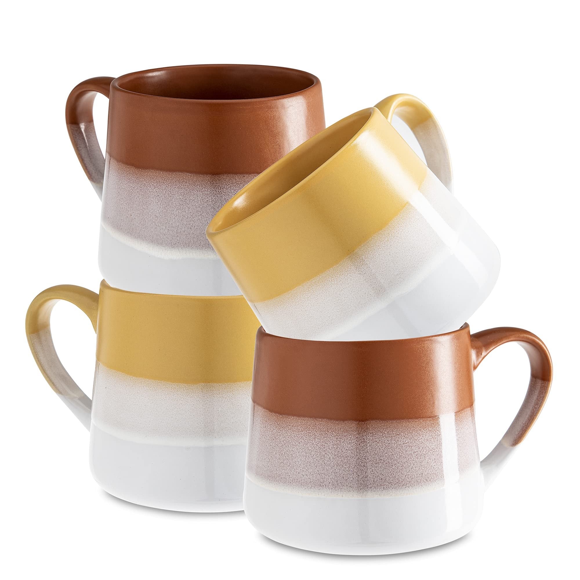 Heartland Hive Set of 4 Stoneware Coffee Mugs- Ombre Printed Bright & Colorful Coffee Cups, Mugs for Tea, Latte, and Hot Chocolate, 21 oz (Orange and Yellow)