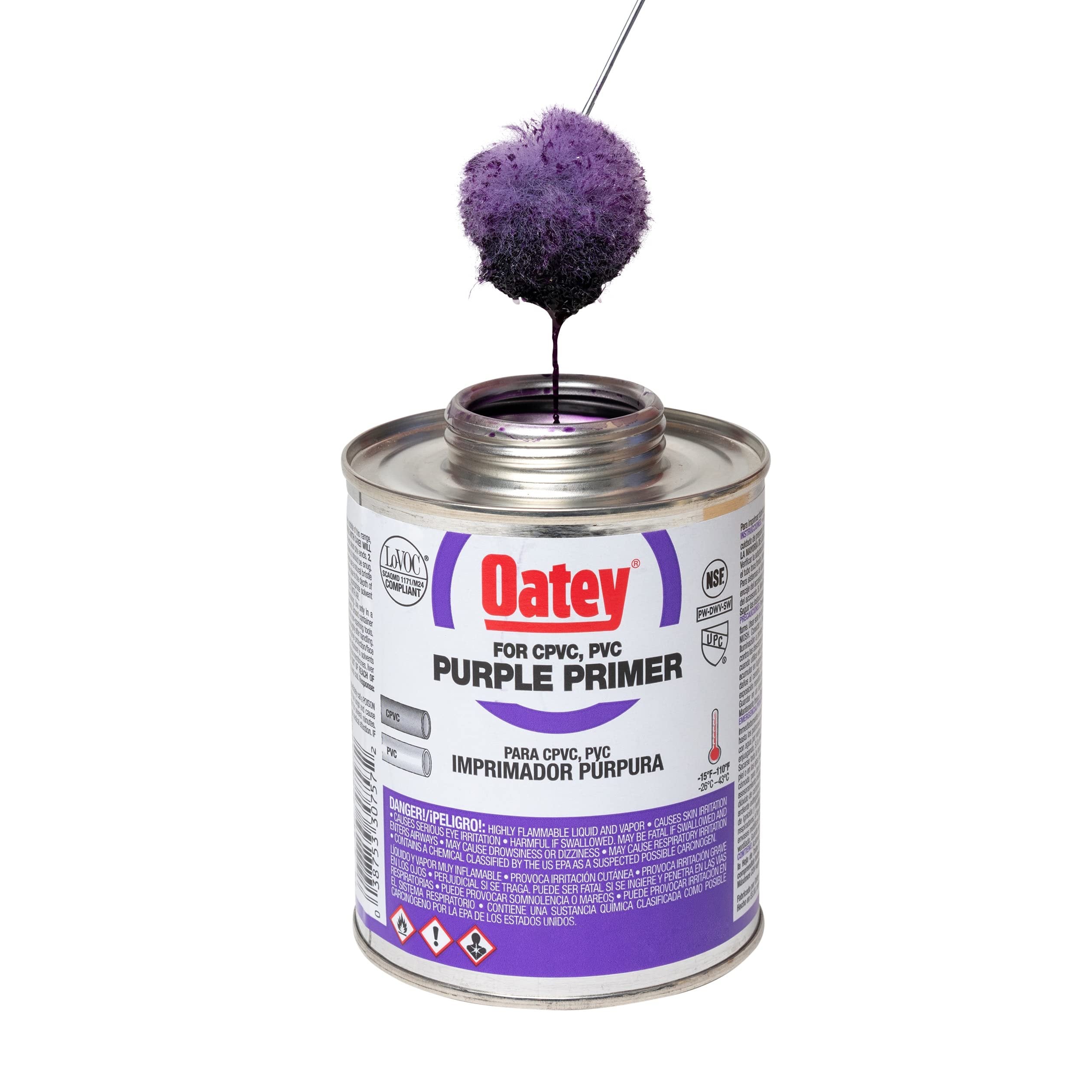 Oatey 30246 4 oz. PVC Regular Clear Cement and 4 oz. NSF Purple Primer Handy Pack
