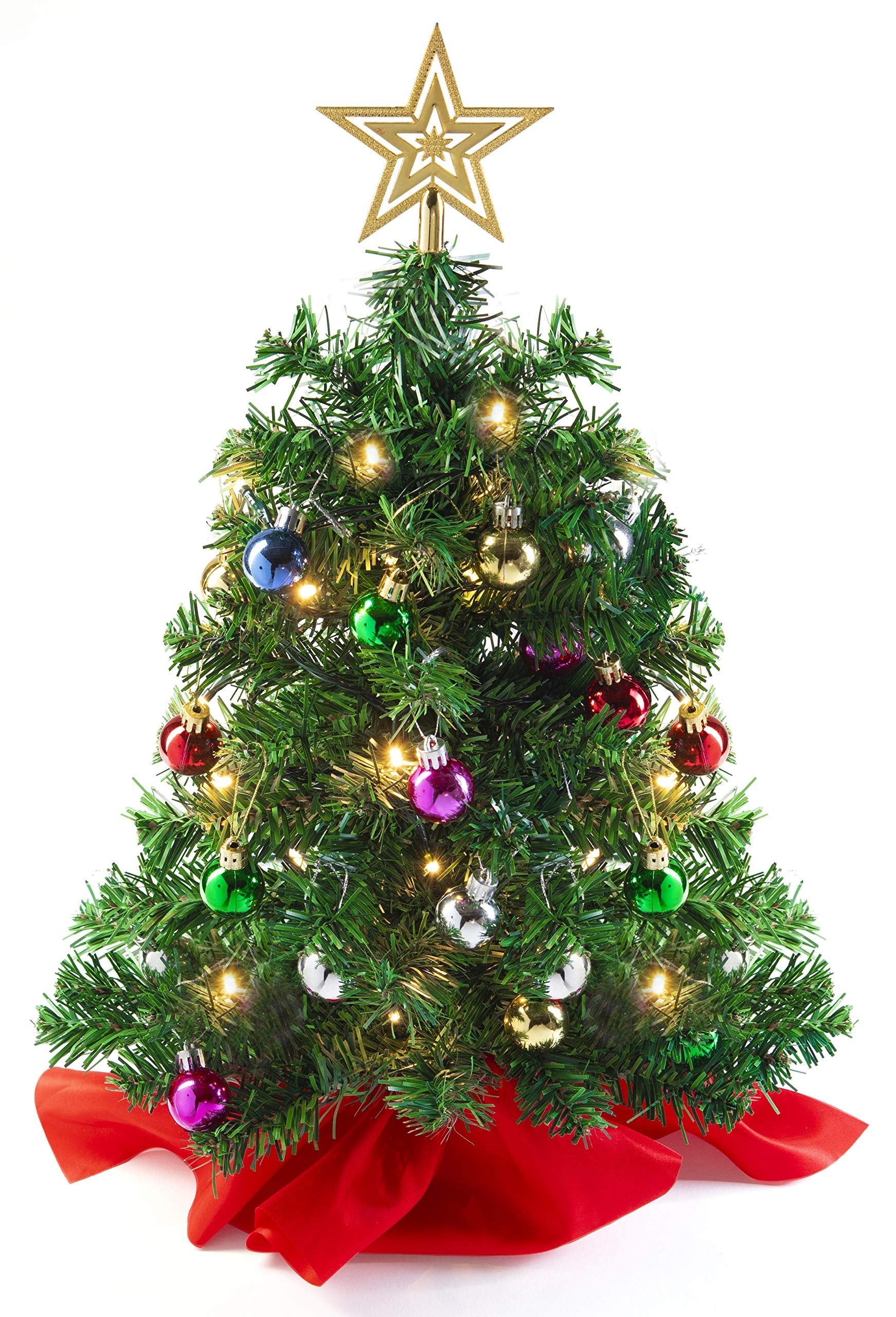 Prextex 22” Mini Christmas Tree with Lights Ornaments and Presents - Small Christmas Tree with Lights Christmas Table Decorations Little Christmas Tree White Christmas Tree - Warm White, Green