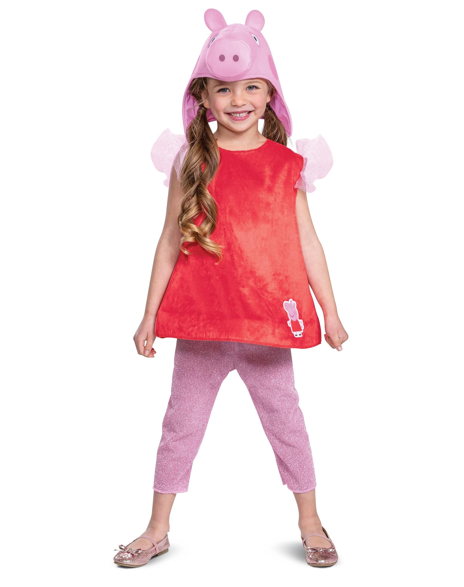 Disguise Peppa Pig Costume for Girls, Official Nick Jr Character Jumpsuit Dress and Hat, Classic Toddler Size Medium (3T-4T)