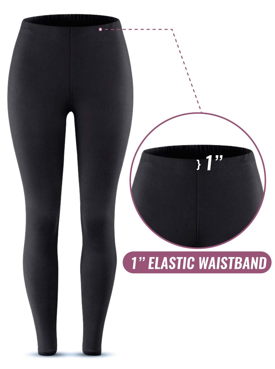 SATINA High Waisted Leggings for Women | Full Length | 1 Inch Waistband (Black, Plus Size)