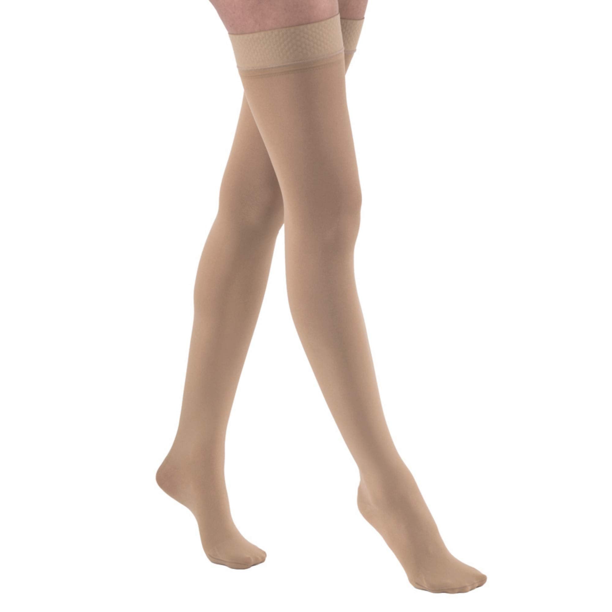 JOBST Relief Thigh High 15-20 mmHg Compression Stockings, Closed Toe with Silicone Dot Band, Medium Petite, Beige