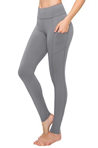 SATINA Womens High Waisted Leggings with Pockets -, Leggings for Regular & Plus Size Women, 3 Inch Waistband, Gray, One Size