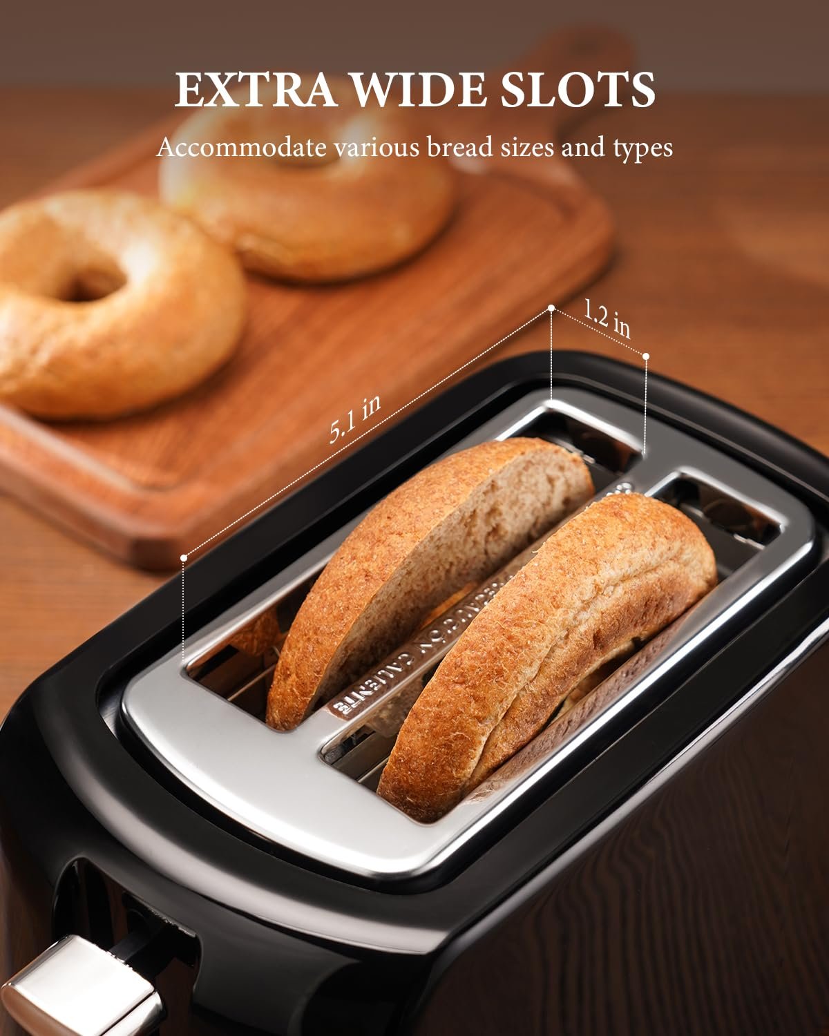 SHARDOR Toaster 2 Slice, Retro Extra-Wide Toaster, Bagel/Defrost/Cancel Function/Removable Tray, Stainless Steel, Black