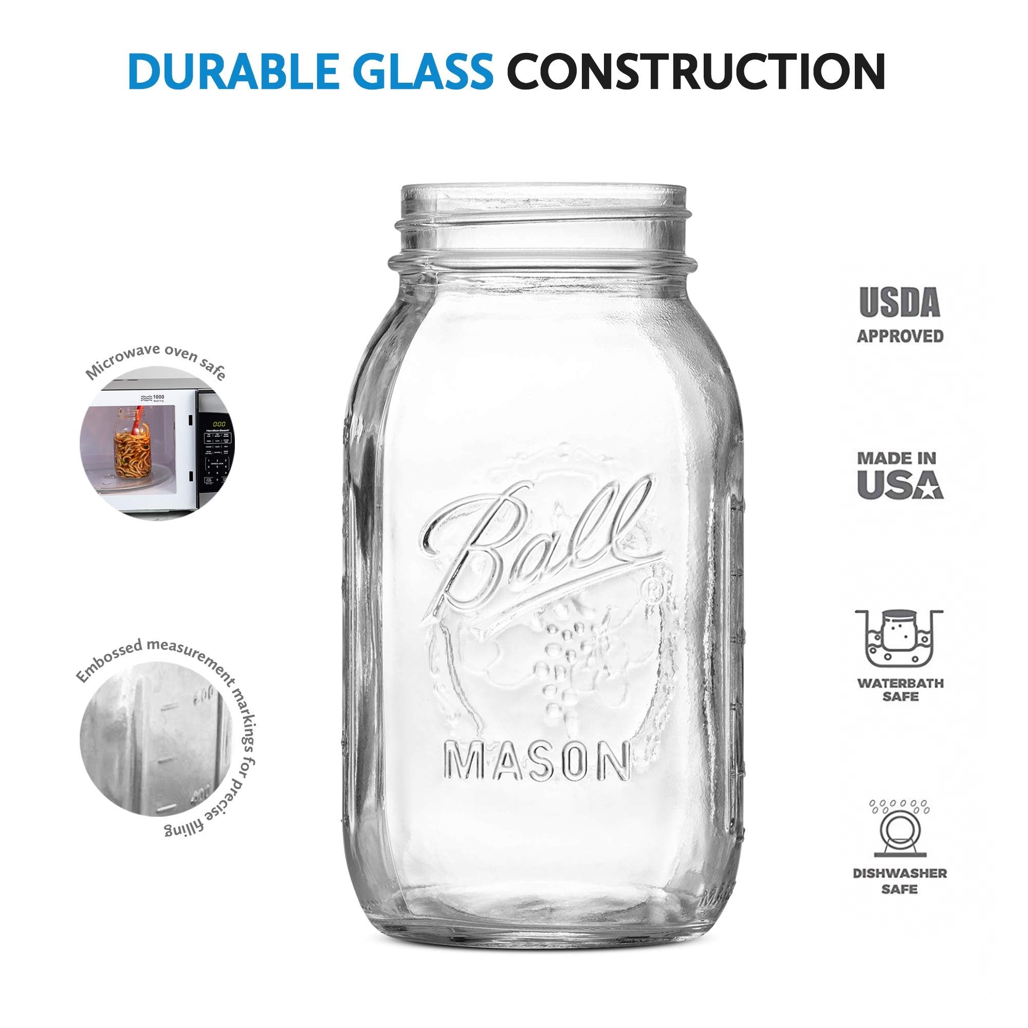 SEWANTA Regular Mouth Mason Jars 32 oz