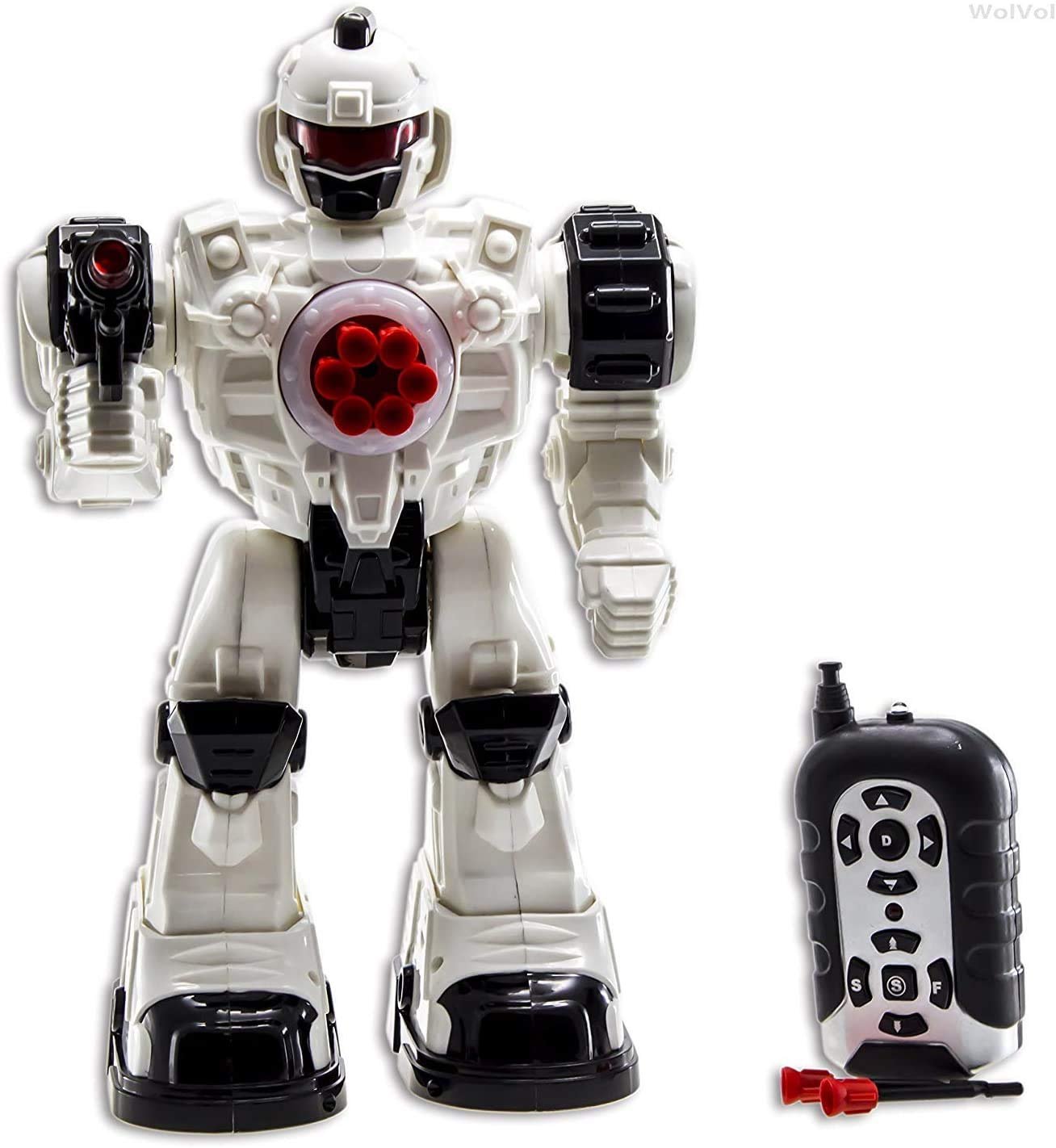 WolVolk 10 Channel Remote Control Robot Police Toy with Flashing Lights and Sounds, Great Action Toy for Boys