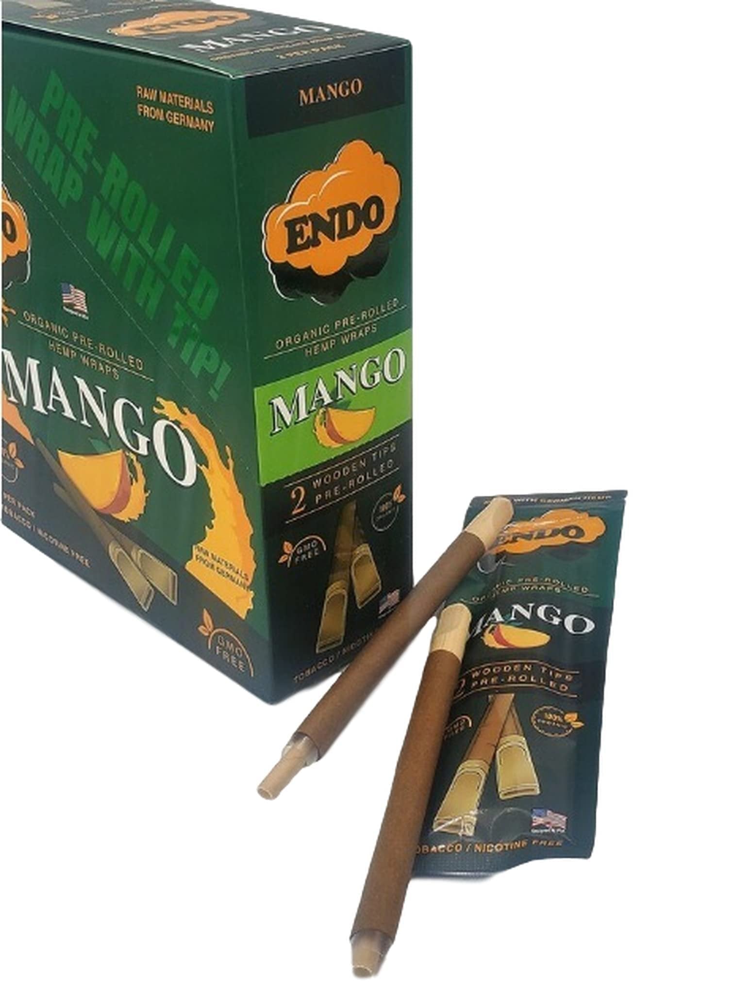 15PK Display - Endo Pre-Rolled Hemp Wraps - Mango