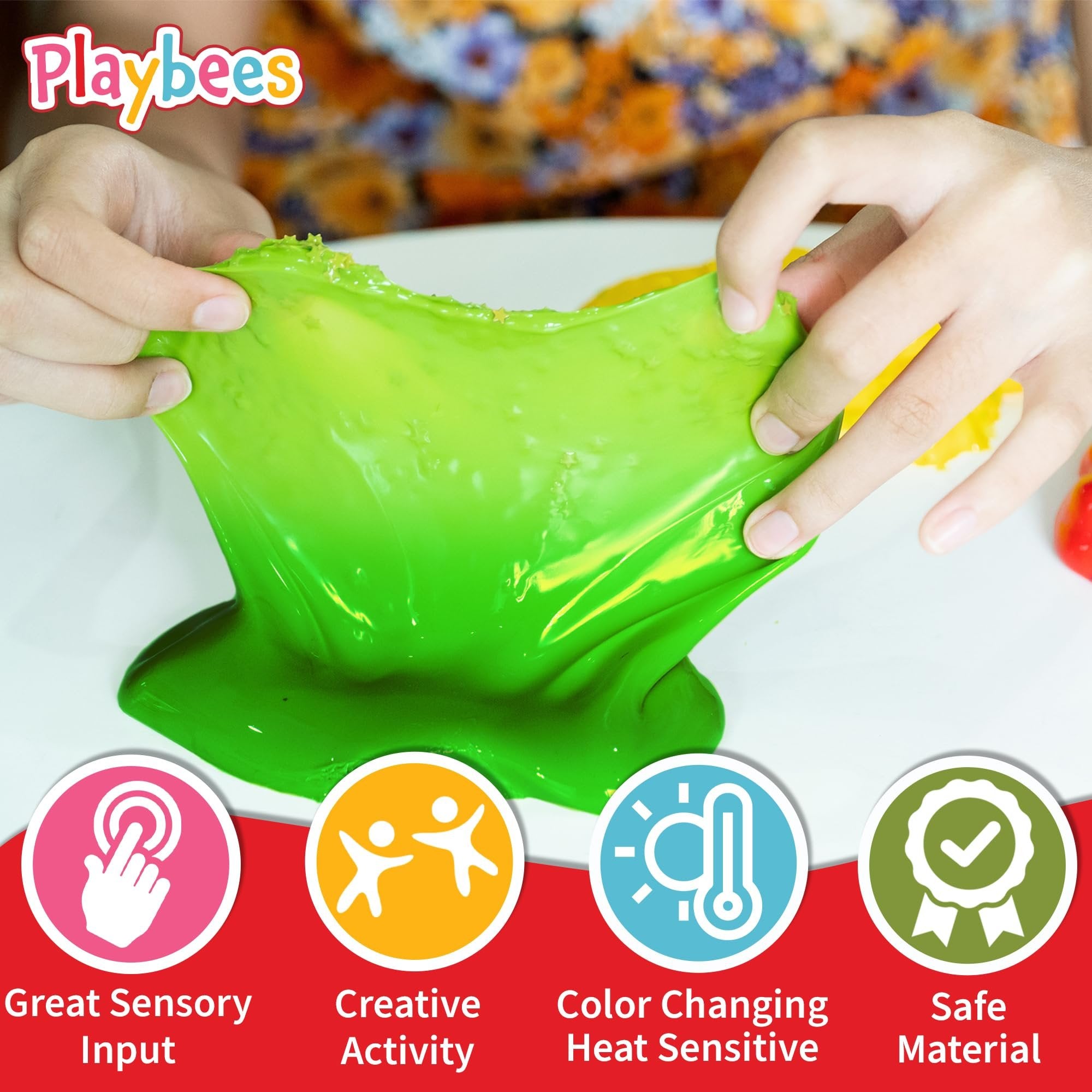 Playbees Color Changing Frudge Putty - 6 Pack - Mini Slime Putty for Sensory Play, Educational Games, Fidget Toys - Heat Sensitive - Magical Color Shifts - Slime Favors - 0.5 Oz