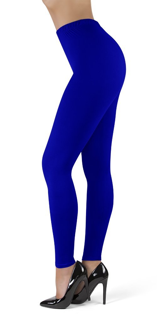SATINA High Waisted Leggings for Women | Full Length | 1 Inch Waistband (Royal Blue, One Size)