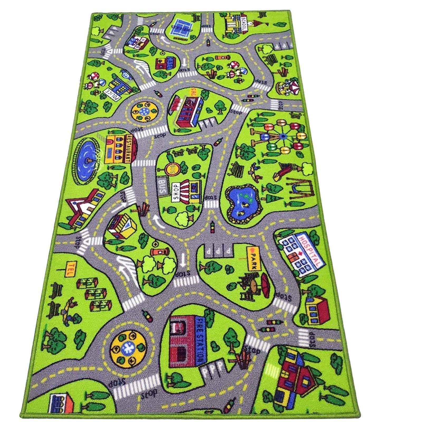 Large Kids Carpet Playmat Car Rug - City Life Road Traffic Multi Color Play Mat, Best for Playroom & Bedroom 60” X 32” Ages 3-12 - Free Shipping