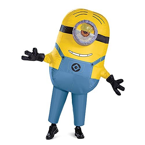 Disguise Stuart Inflatable Men, Official Minions Halloween Costume, Blow Up Jumpsuit with Fan, Multicolored, One Size (42-46)