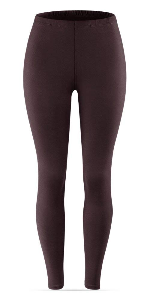 SATINA High Waisted Leggings for Women | Full Length | 1 Inch Waistband (Brown, One Size)