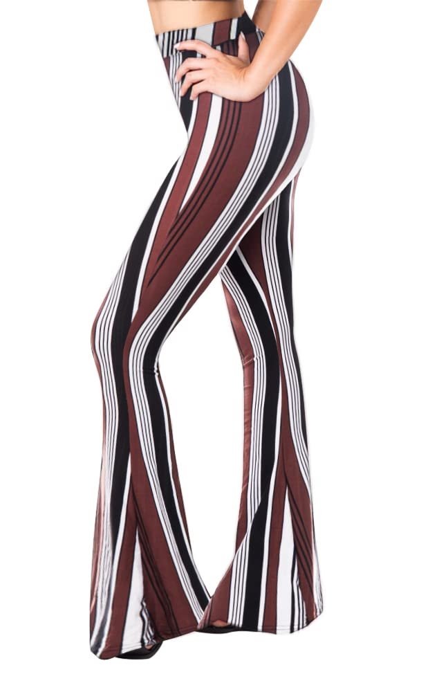 SATINA High Waisted Flare Wide Leg Leggings | Printed & Solid | Reg & Plus (X-Large, Retro Burgundy)