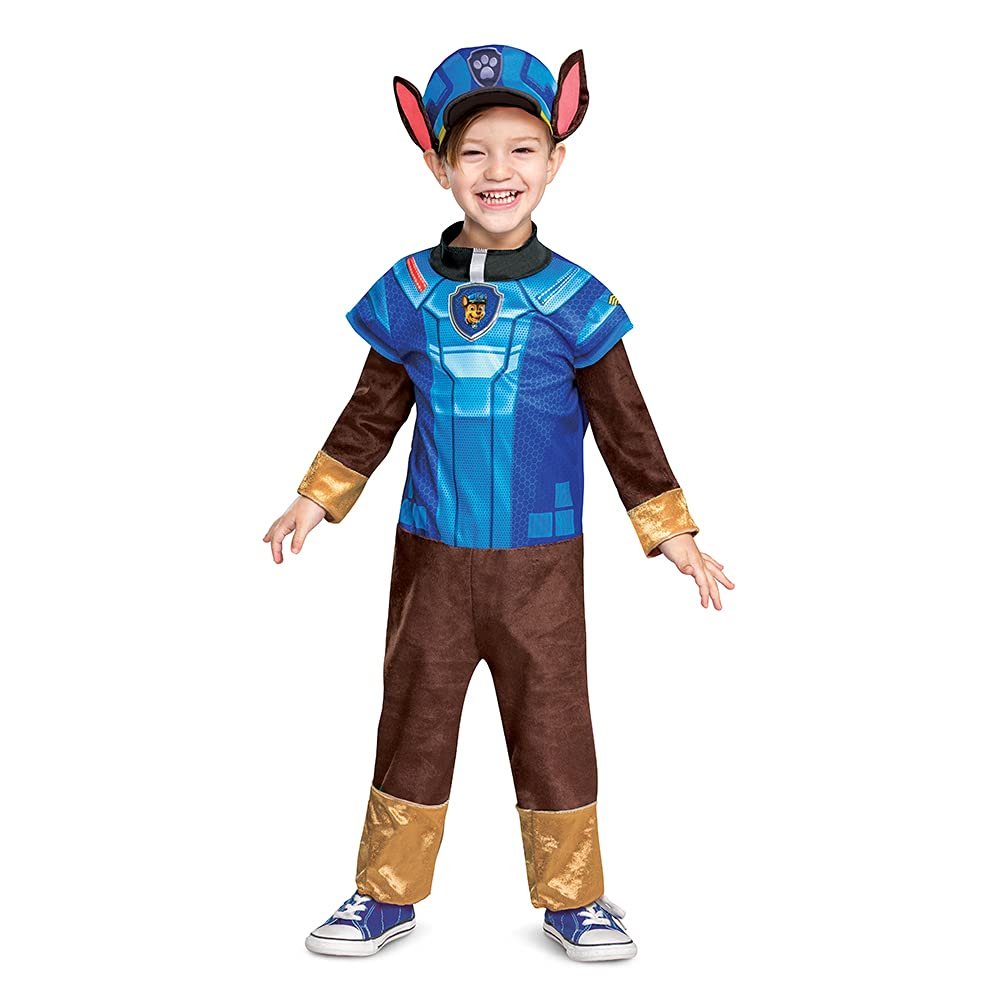 Chase Costume Hat and Jumpsuit for Boys, Paw Patrol Movie Character Outfit with Badge, Classic Toddler Size Small (2T)