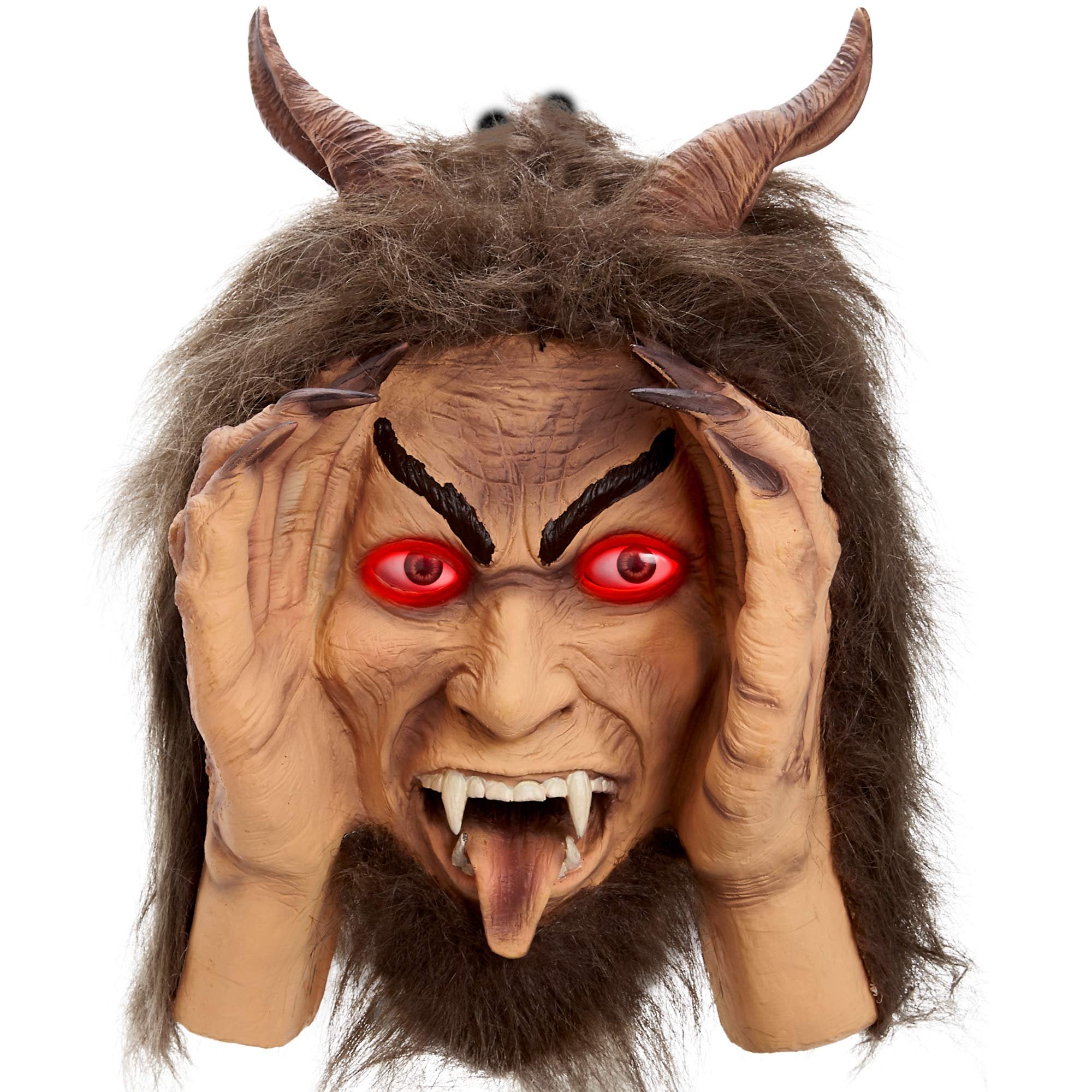 Scary Peeper Krampus Christmas Animated Decoration Prank - Krampus Creepy Face - with Glowing Red LED Moving Eyes - Funny Motion Activated Gag Prop for Haunted House