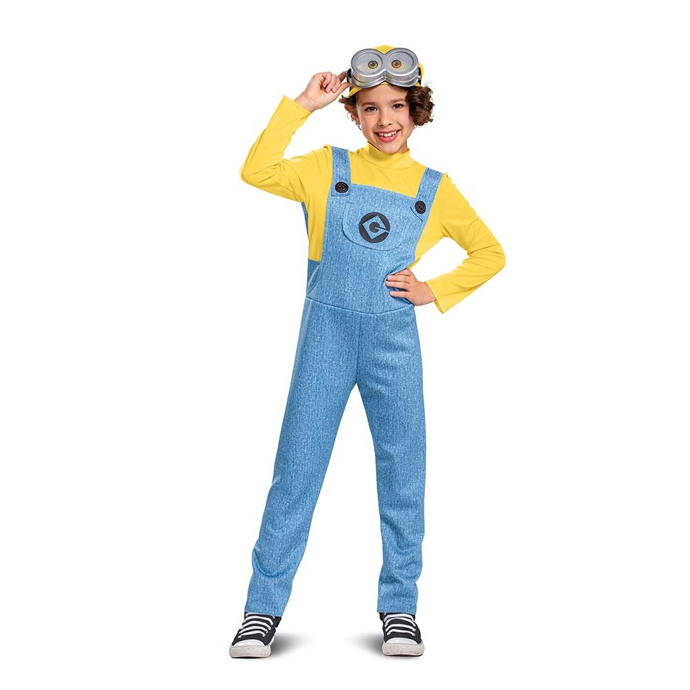 Bob Minions Costume for Kids, Official Minion Jumpsuit Outfit with Goggles and Hat, Classic Size Large (10-12) Multicolored