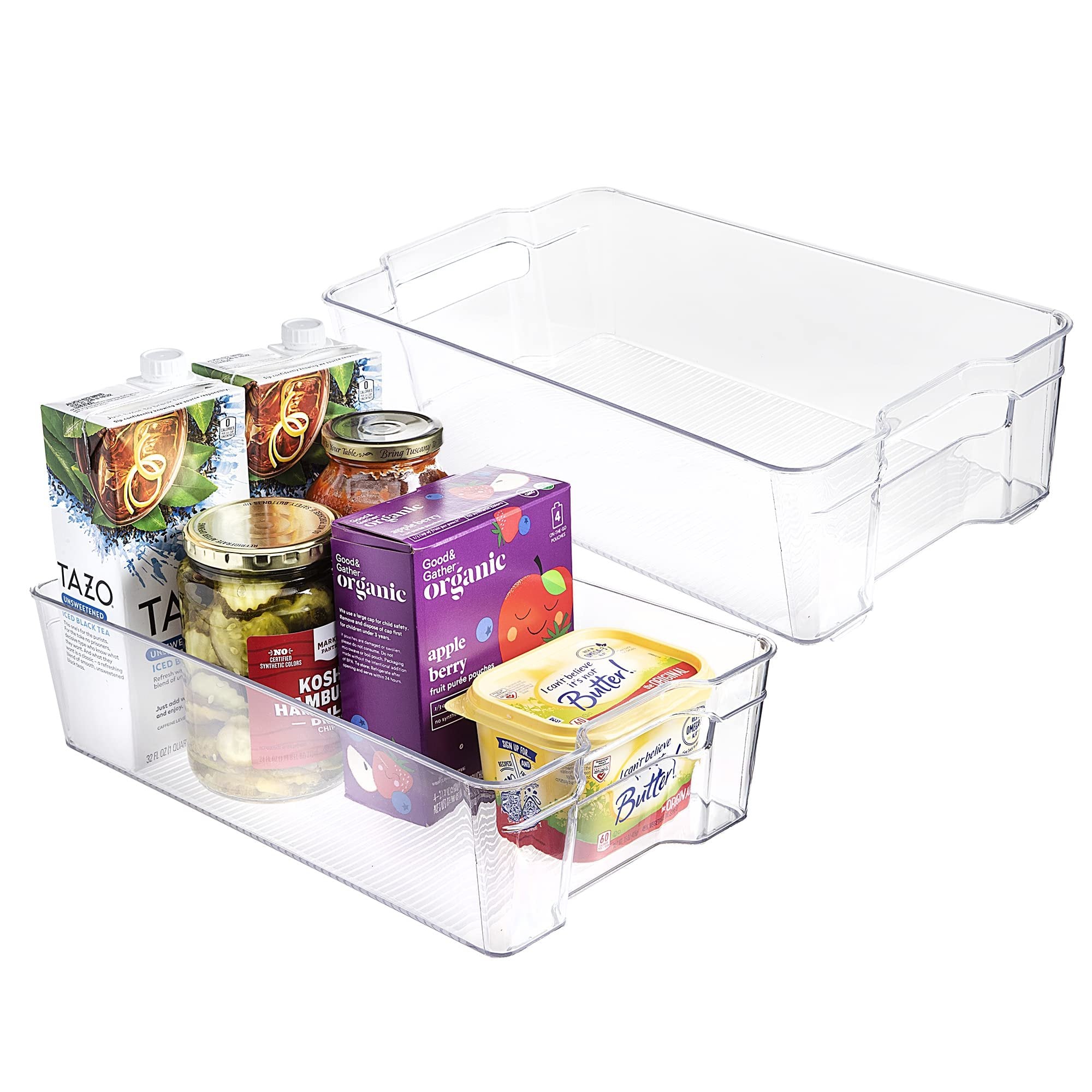 SIMPLEMADE Clear Refrigerator Organizer Bins - Set of 2 XL Sized (8.5" x 14.6") Clear Bins for Fridge, Containers for Fridge and Freezer, Multipurpose Storage for Kitchen, Office, Bathroom