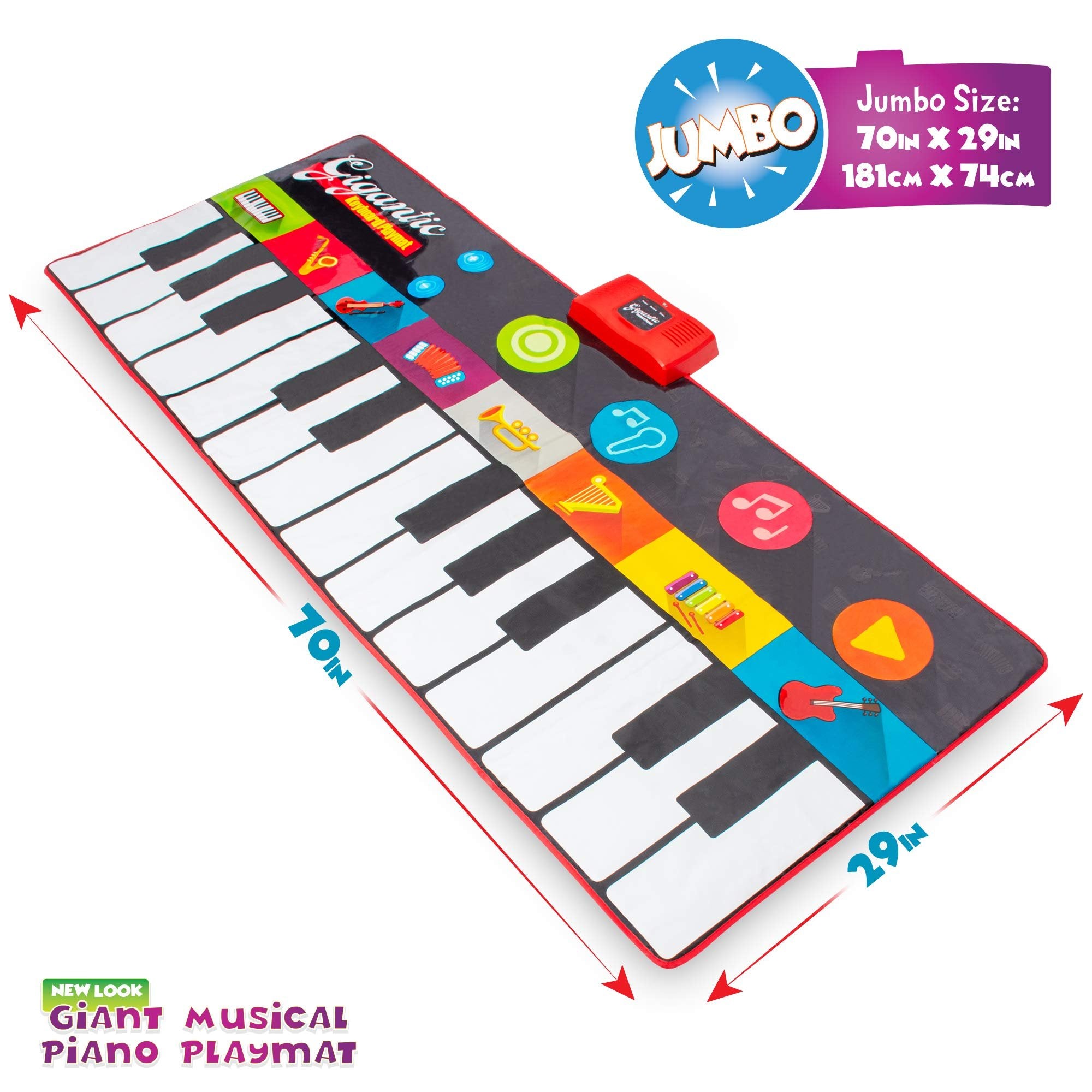 Abcotech Kids Floor Piano Mat | Giant Dance Floor Keyboard Sensory Toys | Play, Record, Playback and Demo Modes - 8 Musical Instruments and Sounds for Kids Music - 70" Toddler Piano Play Mat 24 Keys