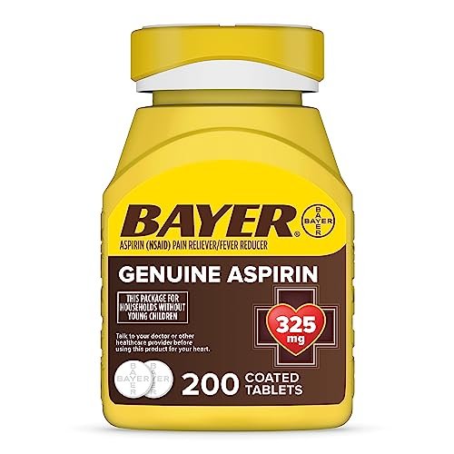 Bayer Genuine Aspirin 325mg Coated Tablets, Pain Reliever and Fever Reducer, 200 Count