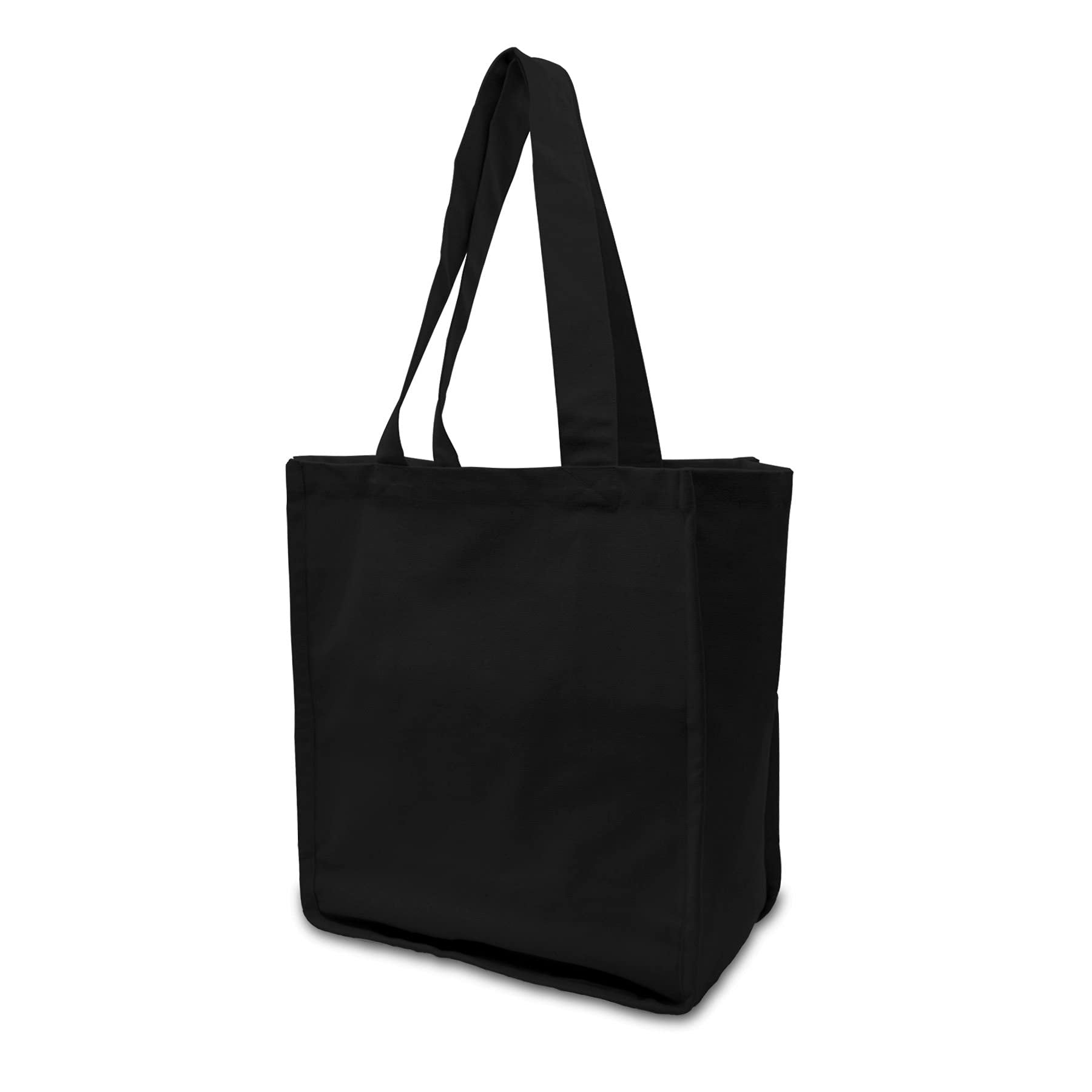 Black Tote Bag - 3 Pack Large Organic Cotton Shopping Tote with Handles & Pockets, Reusable Eco-Friendly Blank Cloth Bags for Groceries, Shopping, Sublimation, Gift Giving, Travel, Bulk - 13.5x16.5x8