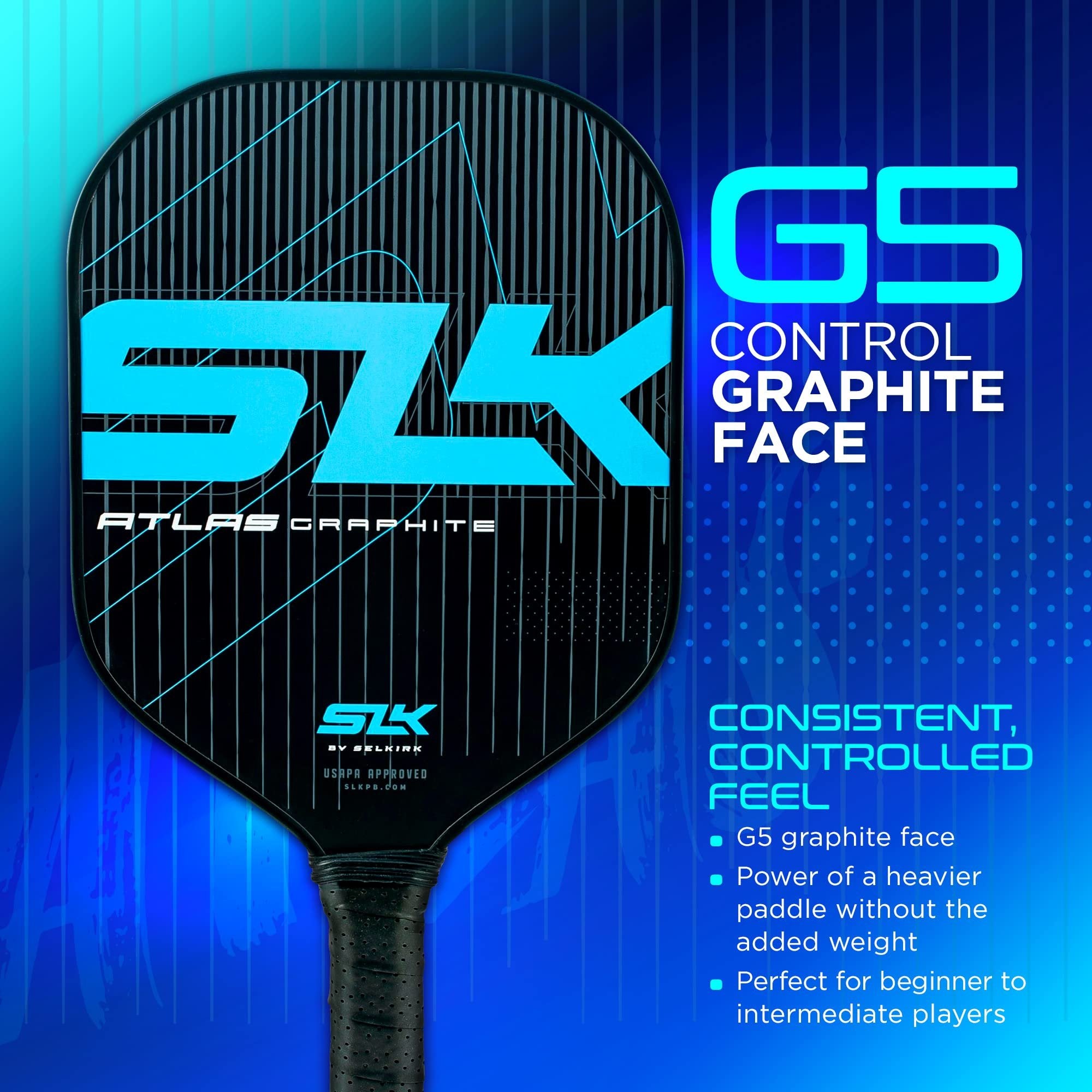 SLK Atlas Pickleball Paddle | Graphite Pickleball Paddle Feature a G5 Control Graphite Face & Polymer Rev-Core+ | Designed in The USA | The Perfect Starter for Any Upcoming Pickleball Player