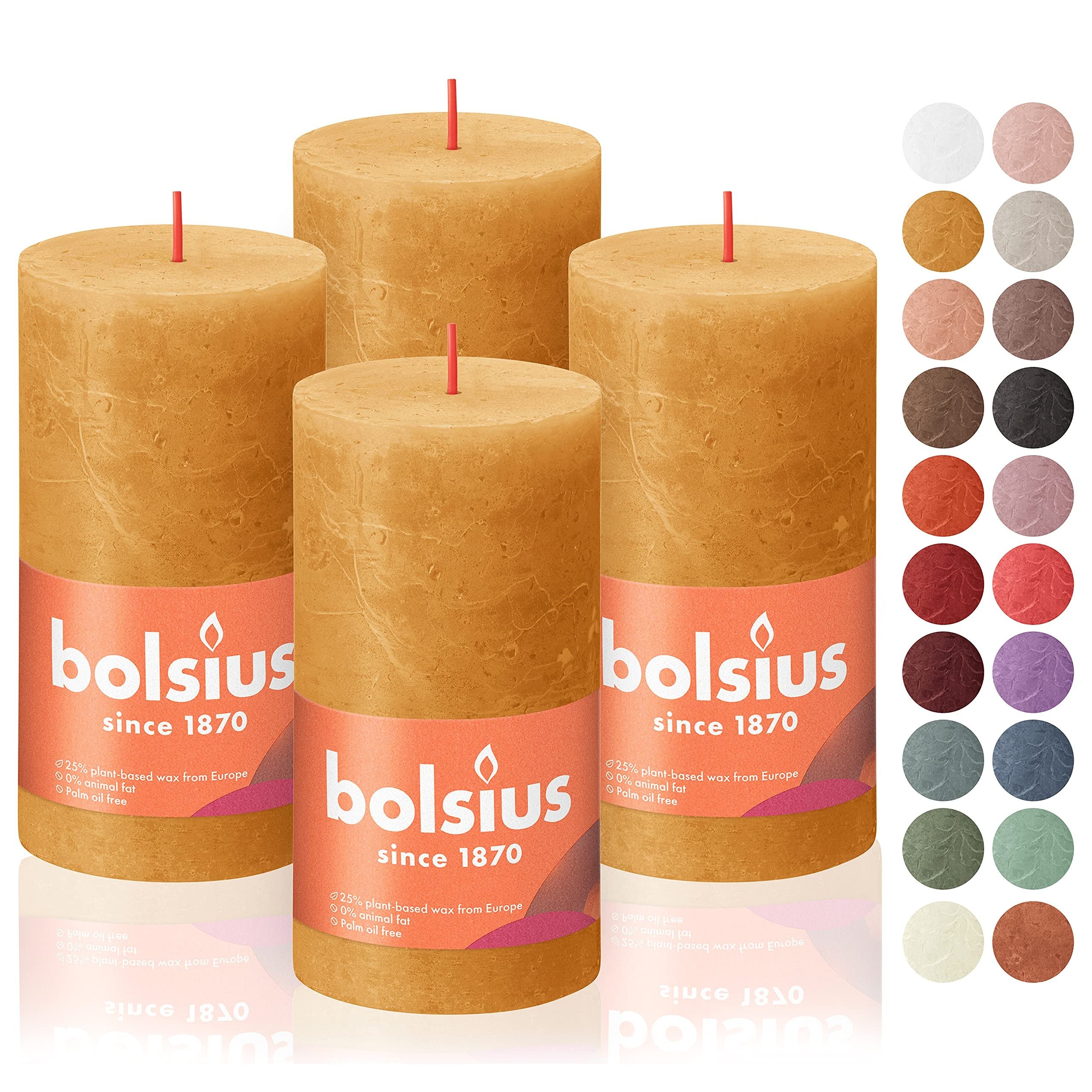 BOLSIUS 4 Pack Yellow Rustic Pillar Candles - 2.75 X 5 Inches - Premium European Quality - Includes Natural Plant-Based Wax - Unscented Dripless Smokeless 60 Hour Party Décor and Wedding Candles