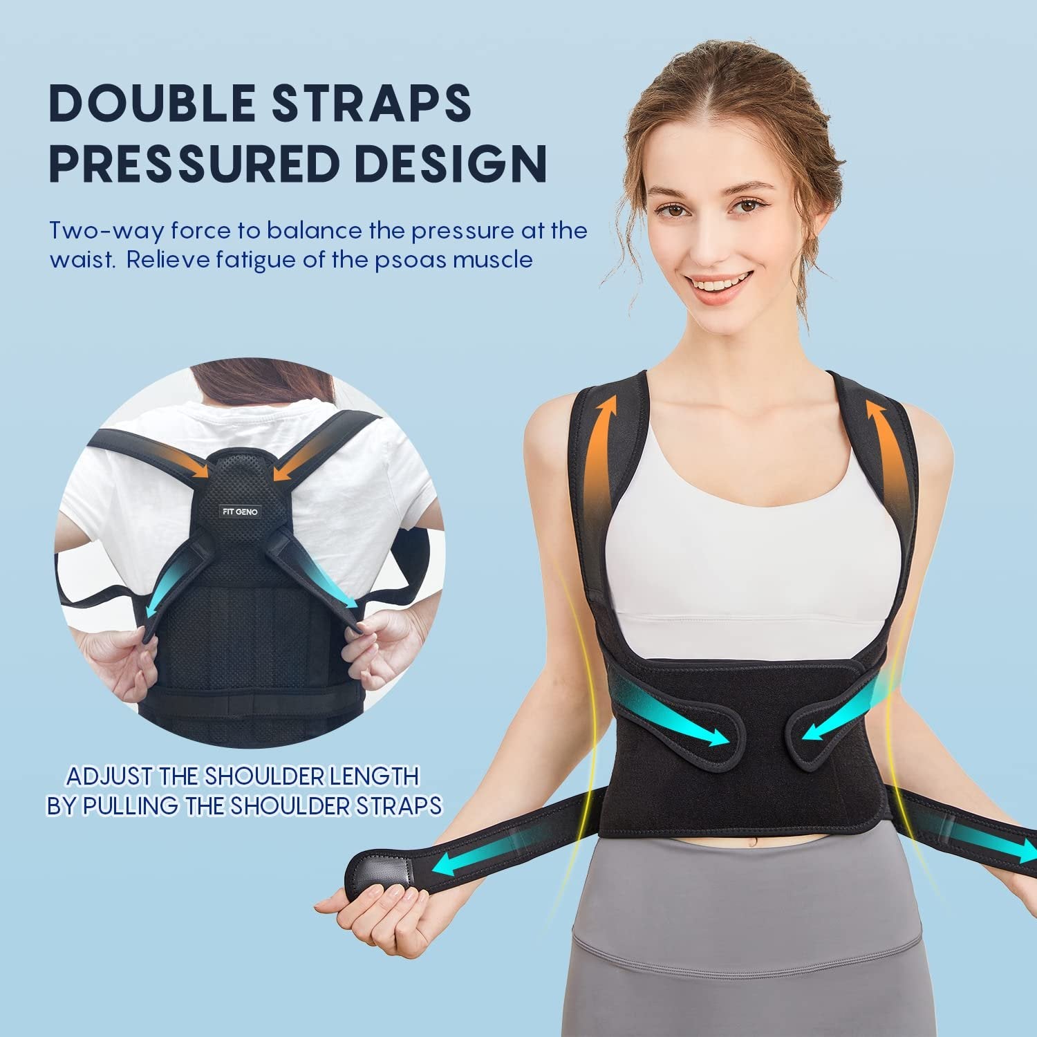 Fit Geno Back Brace Posture Corrector for Women and Men, Back Straightener Posture Corrector, Scoliosis and Hunchback Correction, Back Pain, Spine Corrector, Support, Adjustable Posture Trainer, Medium (Waist 34-41 Inch)