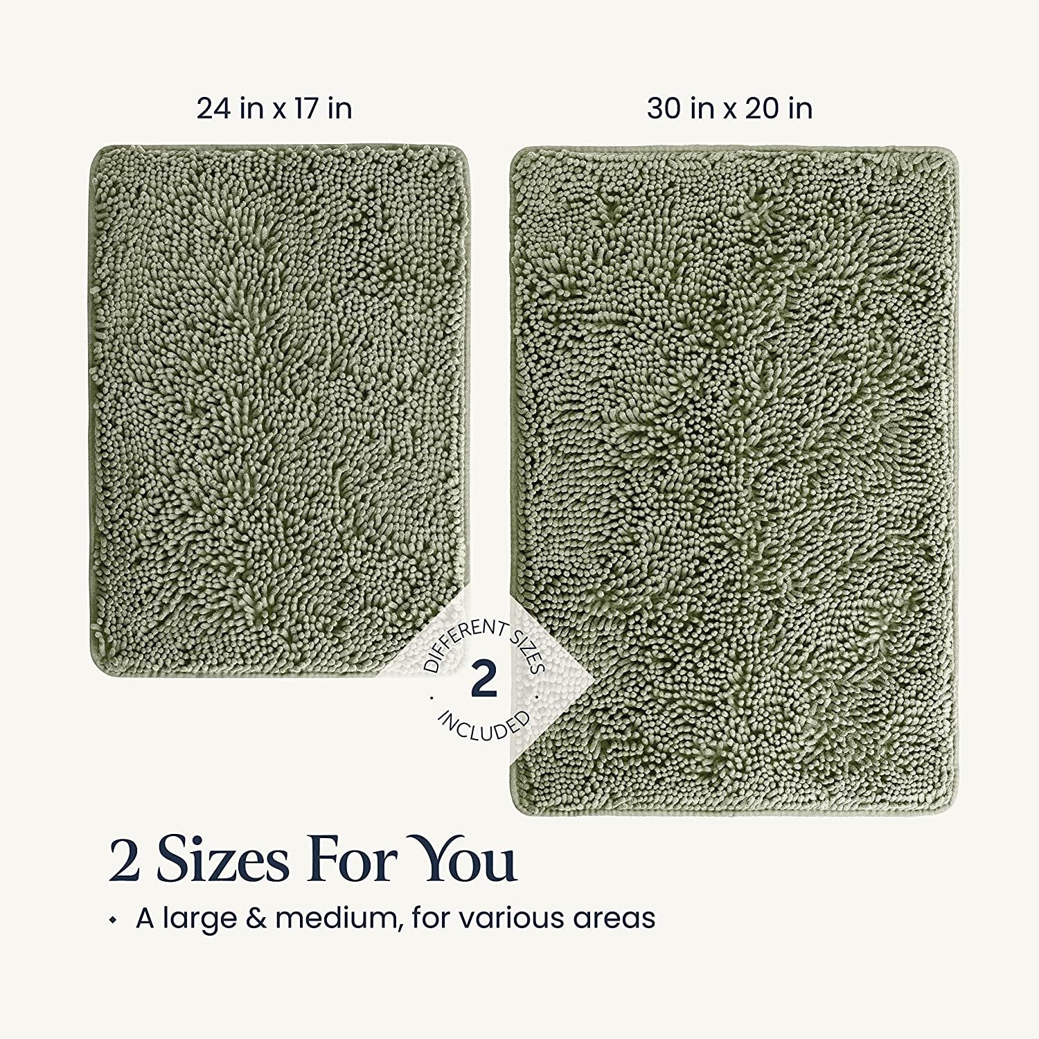 2 Piece Bathroom Rugs Bath Mat Set - Soft Plush Chenille Shower Mats for Bathroom Durable Bath Rug with Rubber Backing, Ultra Absorbent Bath Rugs, Bathtub Mat, Bathroom Rug Mats - 30x20 + 24x17 Inch