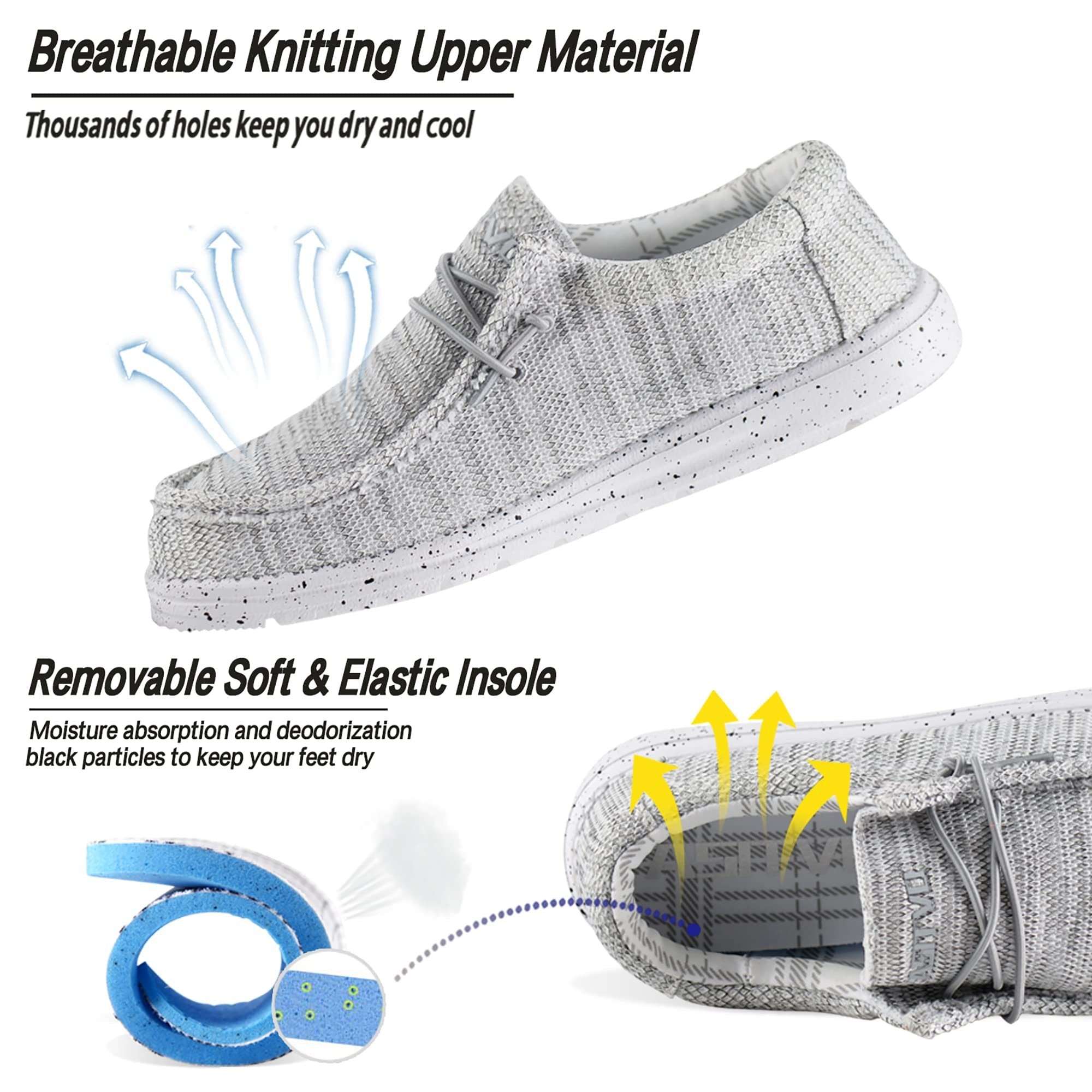 ASITVO Men's Casual Slip-on Loafers Breathable Lightweight Non Slip Shoes for Men White Grey