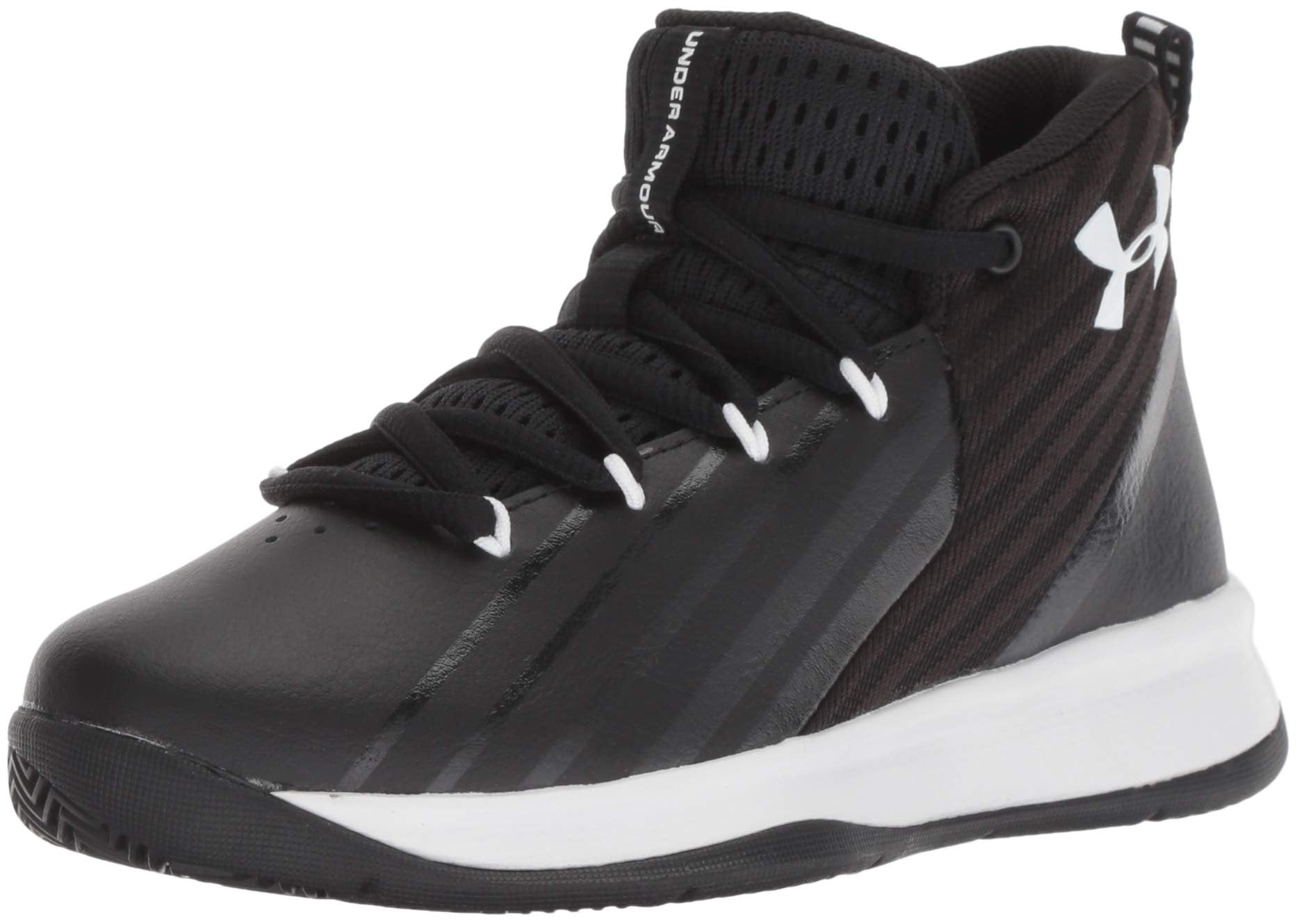 Under Armour Boy's Pre School Lockdown 3 Basketball Shoe, Black (002)/White, 12.5K