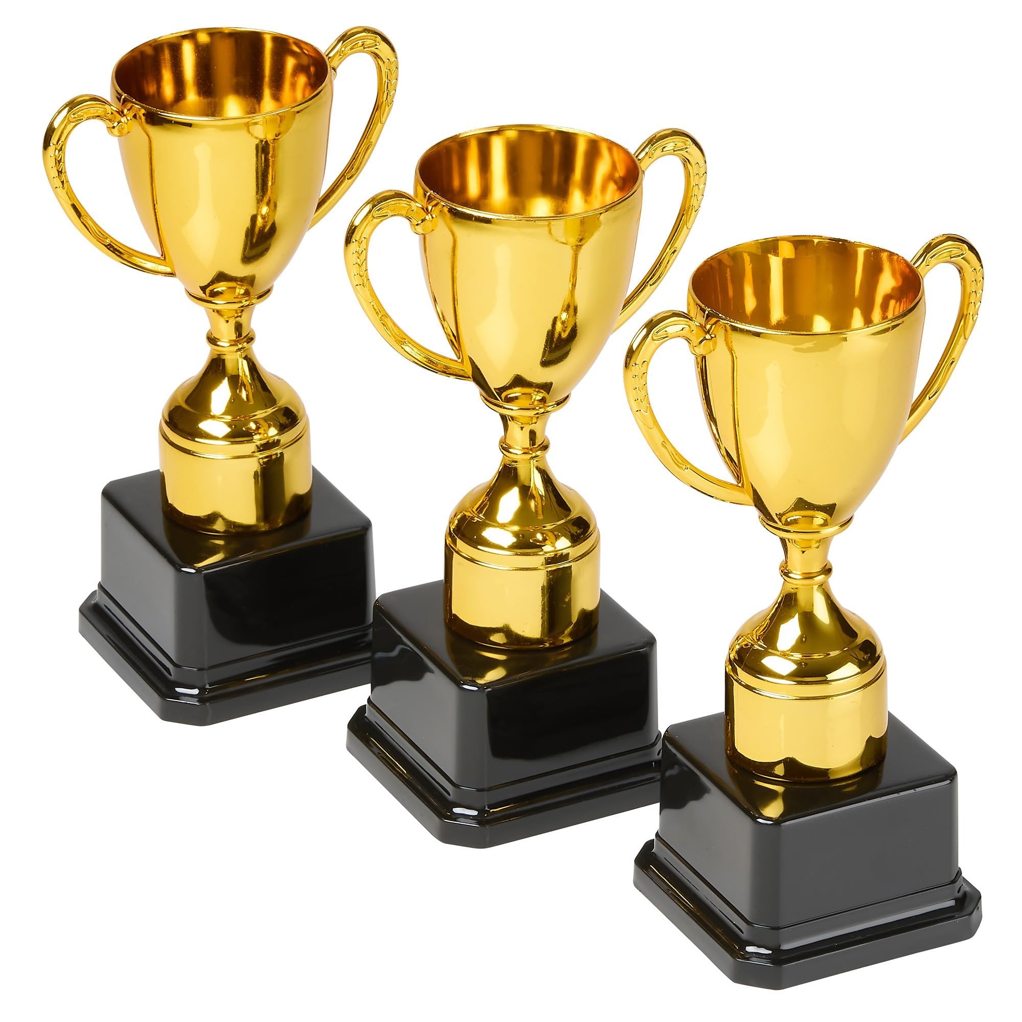 Fun Gold Plastic Trophies - 3 Pack - 7 Inch - Award Trophy Cup Set for Superstar Kids - Champion Celebrations, Sports Galore, and Victory Vibes - Desktop Toy