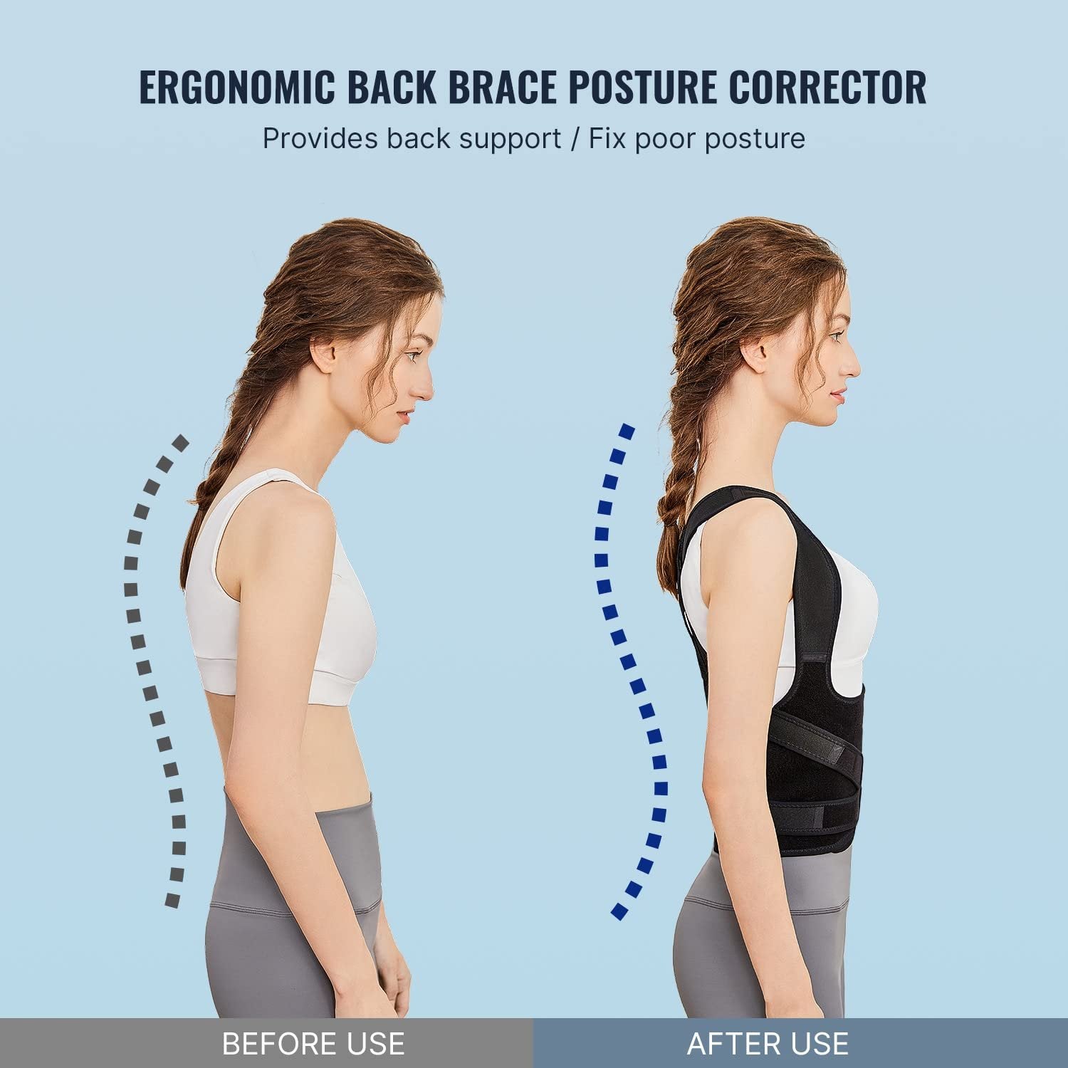 Fit Geno Back Brace Posture Corrector for Women and Men, Back Straightener Posture Corrector, Scoliosis and Hunchback Correction, Back Pain, Spine Corrector, Support, Adjustable Posture Trainer, Medium (Waist 34-41 Inch)