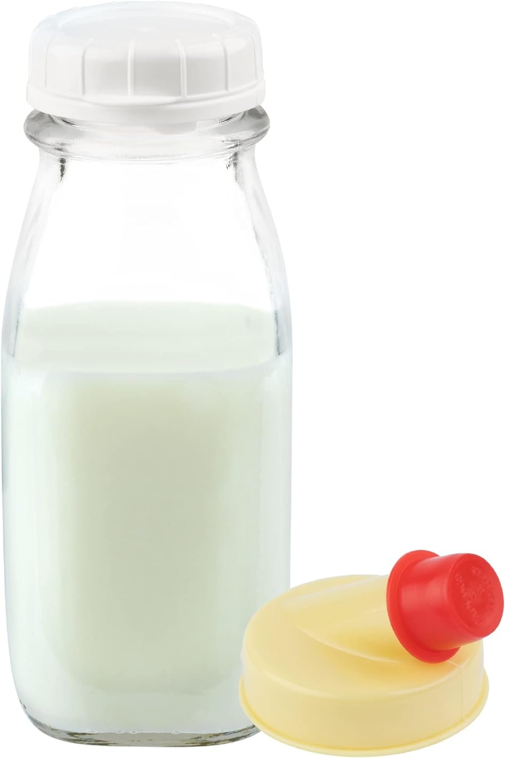 kitchentoolz 12 Oz Square Glass Milk Bottle with Lids- Perfect Milk Container for Refrigerator - 12 Ounce Glass Milk Bottle with Tamper Proof Lid and Pour Spout - Pack of 1