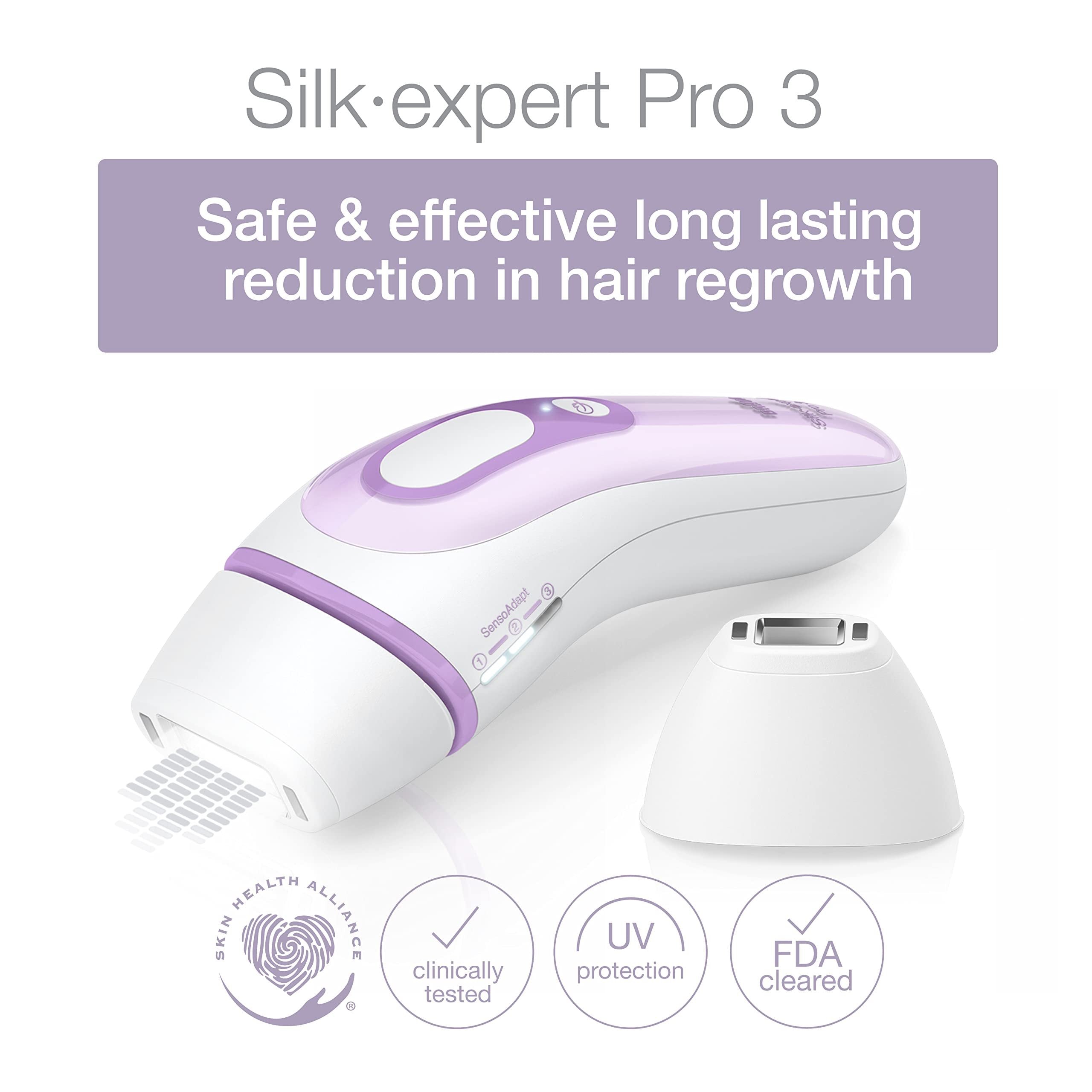 Braun IPL Hair Removal for Women and Men, Silk Expert Pro 3 PL3111 with Venus Smooth Razor, Long-lasting Hair Removal System for Body & Face, Corded