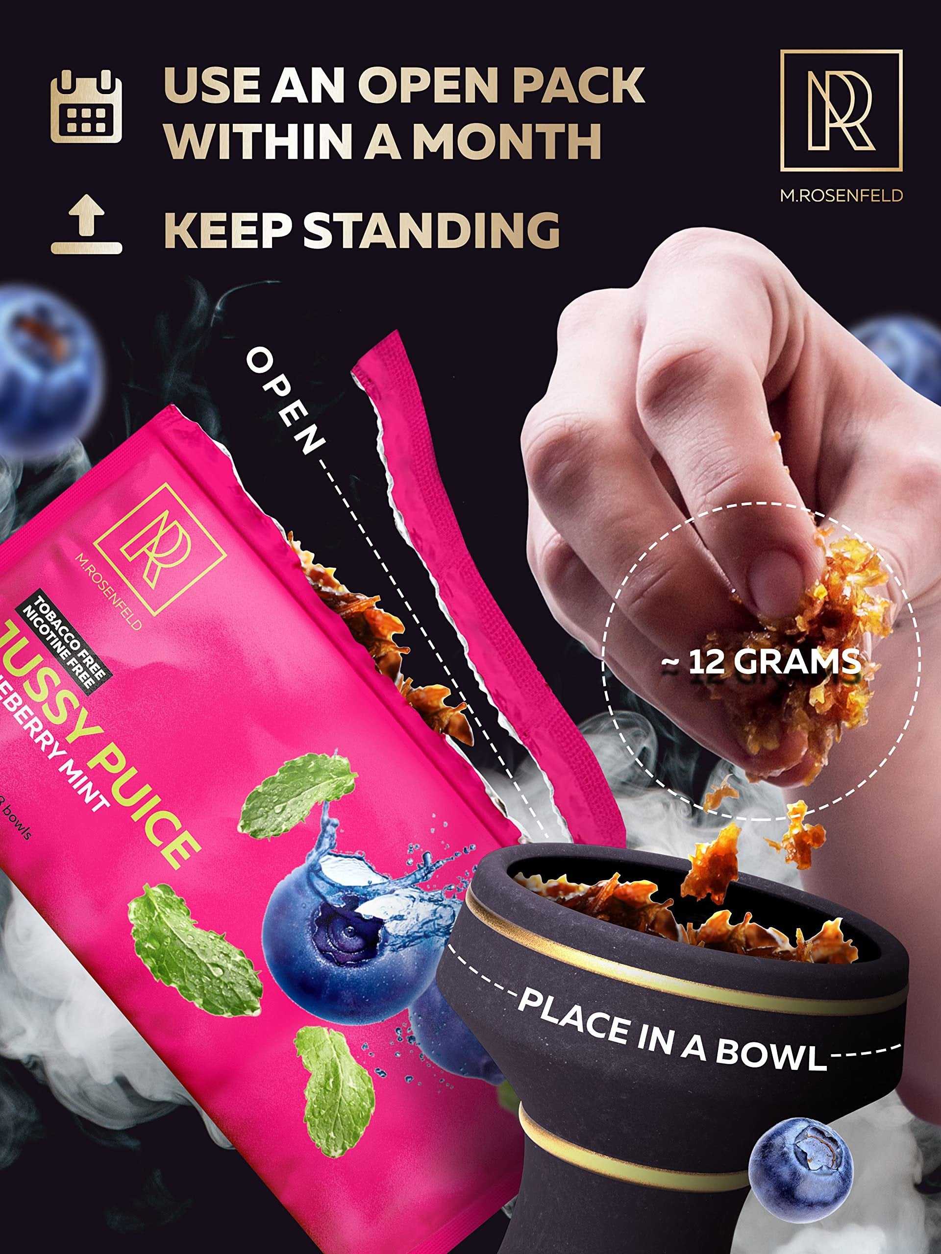 Hookah Shisha Flavors Set - 4 x 100g Shisha Molasses Hookah Flavors for 30 Hookah Bowls (Blueberry Mint - Watermelon Mint - Apple - Tropical Fruit Mix Mango Peach Pineapple) Pack of 4
