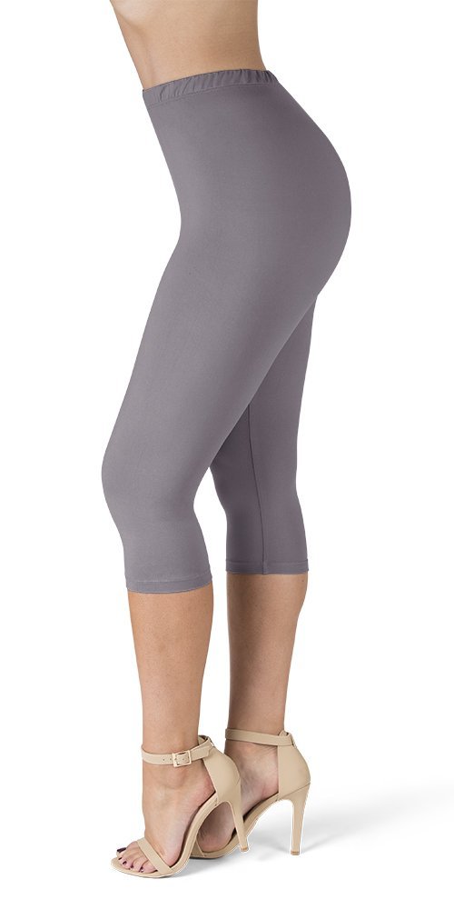 SATINA High Waisted Leggings for Women | Full Length | 1 Inch Waistband (Plus Size, Lilac Gray)