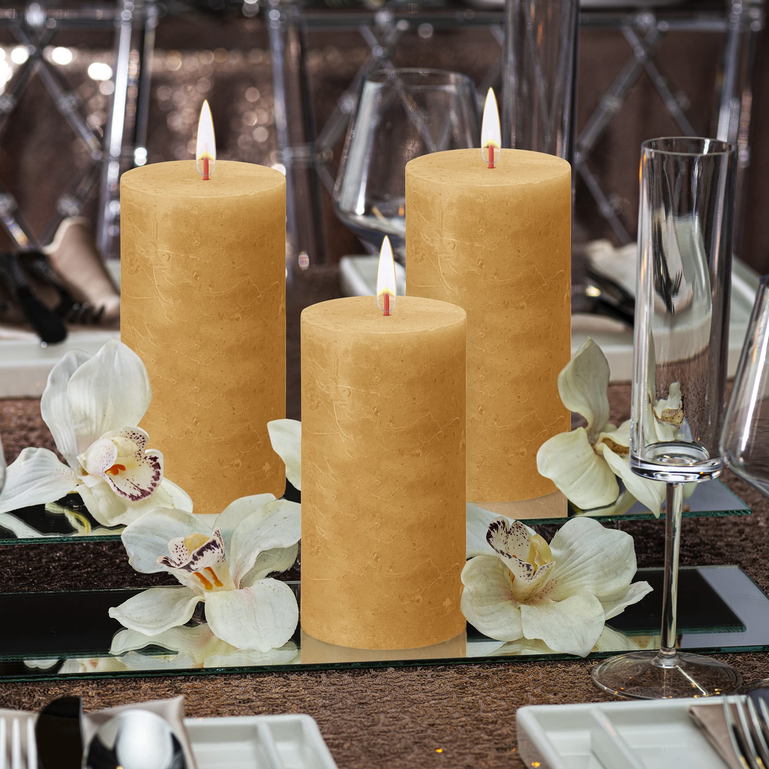 BOLSIUS 4 Pack Yellow Rustic Pillar Candles - 2.75 X 5 Inches - Premium European Quality - Includes Natural Plant-Based Wax - Unscented Dripless Smokeless 60 Hour Party Décor and Wedding Candles