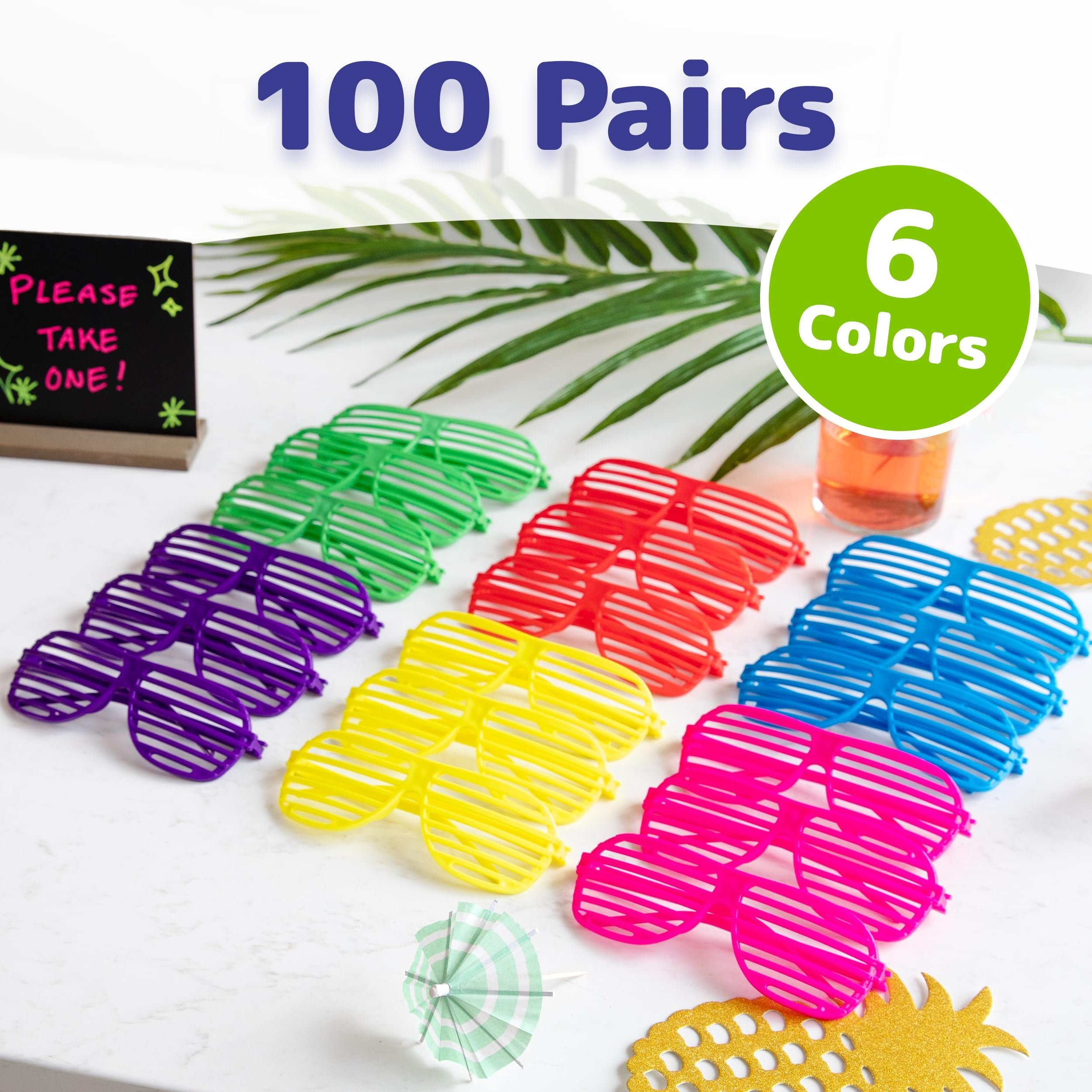 PREXTEX Mega Pack 100 Pairs of Kids Plastic Shutter Shades Glasses - Shades Sunglasses - Eyewear Party Favors and Party Props - Assorted Colors - Last Day of School Gifts for Kids