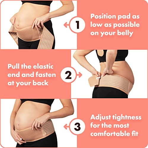 AZMED Maternity Belly Band for Pregnant Women | Pregnancy Belly Support Band for Abdomen, Pelvic, Waist, & Back Pain | Adjustable Maternity Belt | For All Stages of Pregnancy & Postpartum (Beige)