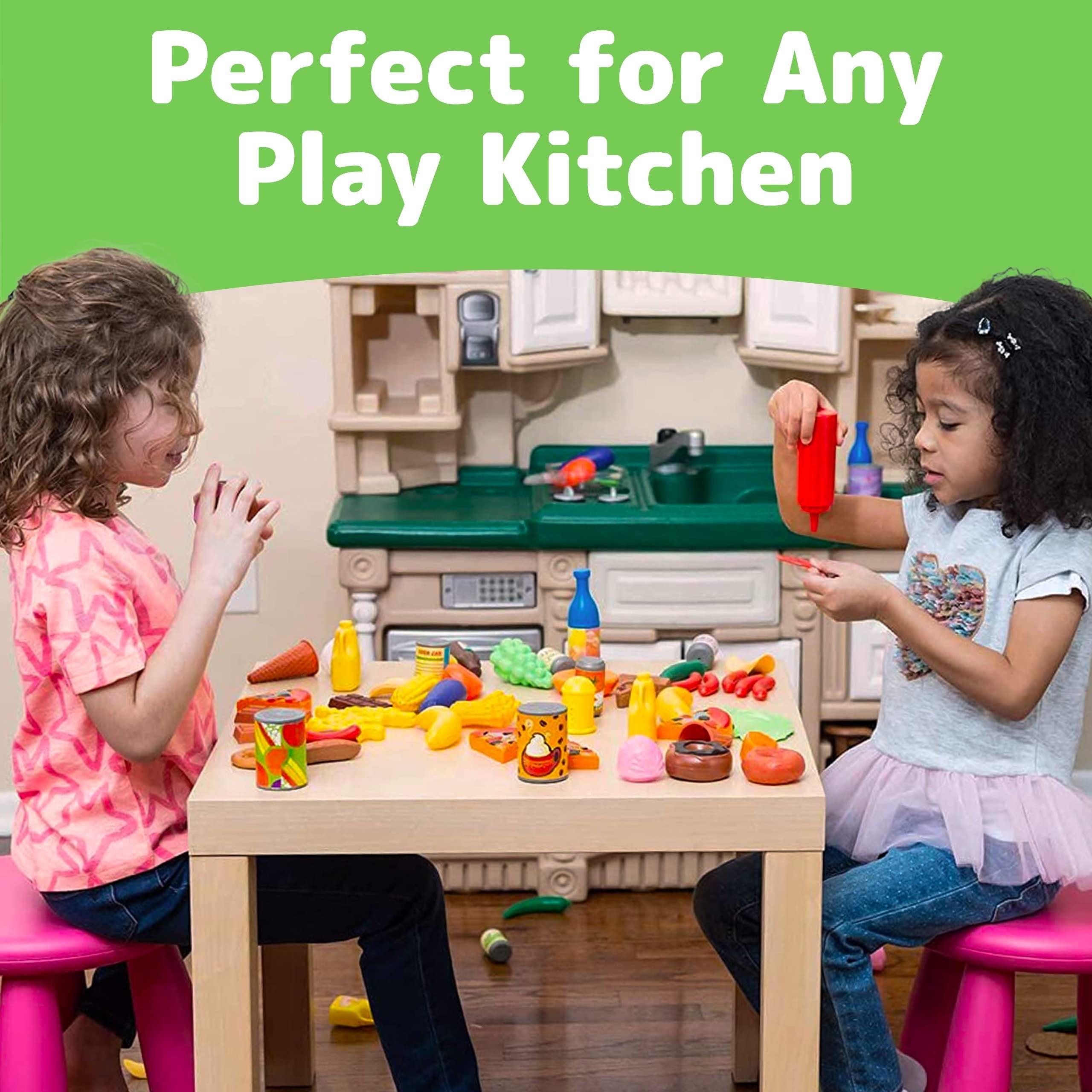 Jaxojoy Pretend Play Food Sets for Kids Kitchen Ages 3+ (122pcs) - Toy Food for Kids Kitchen Set, Pretend Play Kitchen Food, Fake Food for Kids Kitchen Set, Imaginative Kids Kitchen Accessories Set
