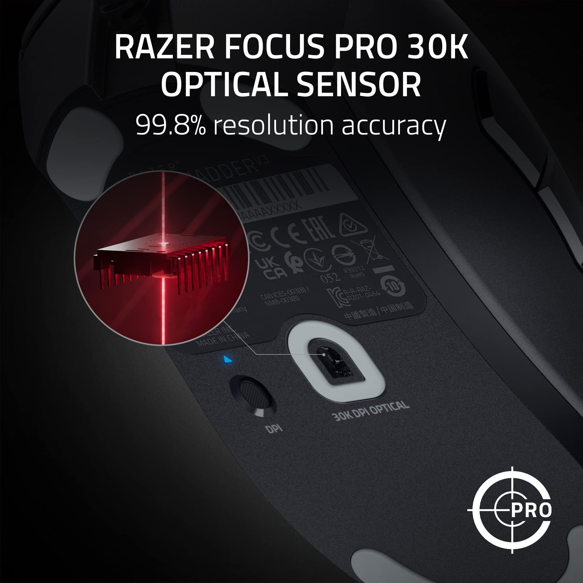 Razer DeathAdder V3 Wired Gaming Mouse: 59g Ultra Lightweight - Pro 30K Optical Sensor - Fast Optical Switches Gen-3-8K Hz HyperPolling Black (Renewed)