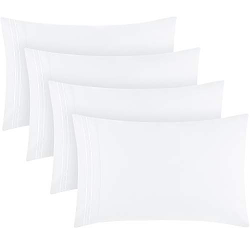 Mellanni King Pillow Cases 4 Pack - Iconic Collection Pillowcases - Hotel Luxury, Extra Soft, Cooling Pillow Covers - Envelope Closure - Wrinkle, Fade, Stain Resistant (4 PC King Size 20"x40", White)