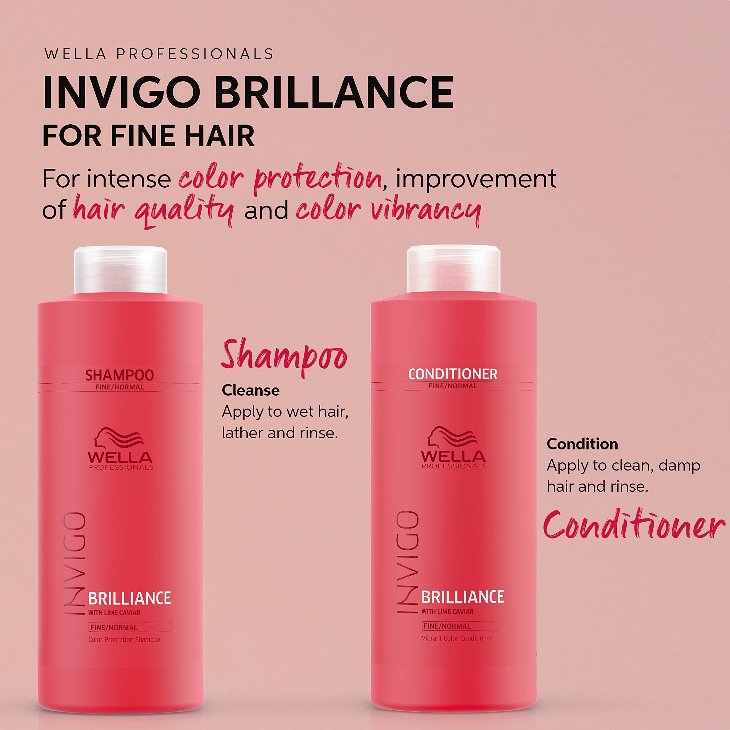 Wella Professionals Invigo Brilliance Shampoo + Conditioner Set, for Fine Normal Colored Hair, Professional Color Protecting & Color Vibrancy