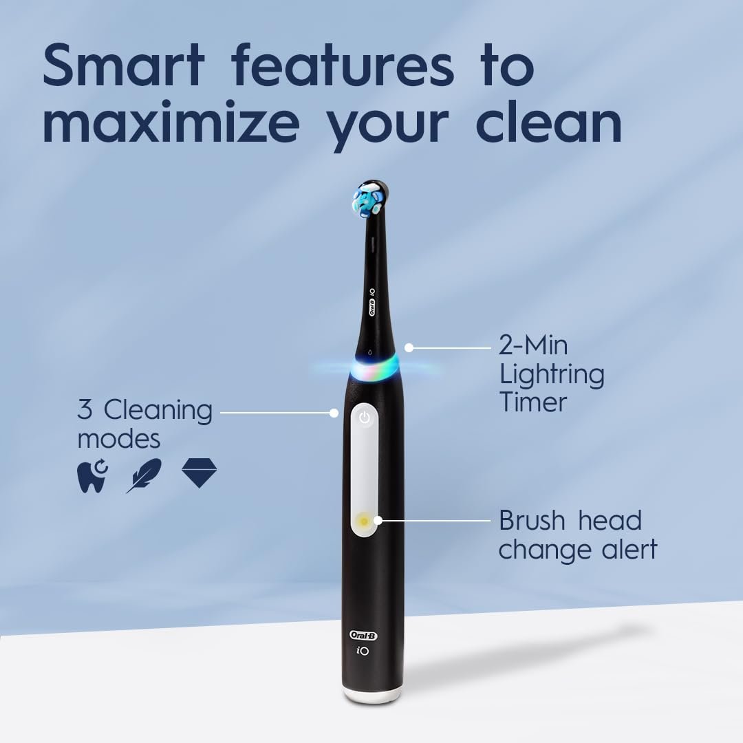 Oral-B iO Series 3 Limited Rechargeable Electric Powered Toothbrush, Blue with 2 Brush Heads and Travel Case - Visible Pressure Sensor to Protect Gums - 3 Modes - 2 Minute Timer
