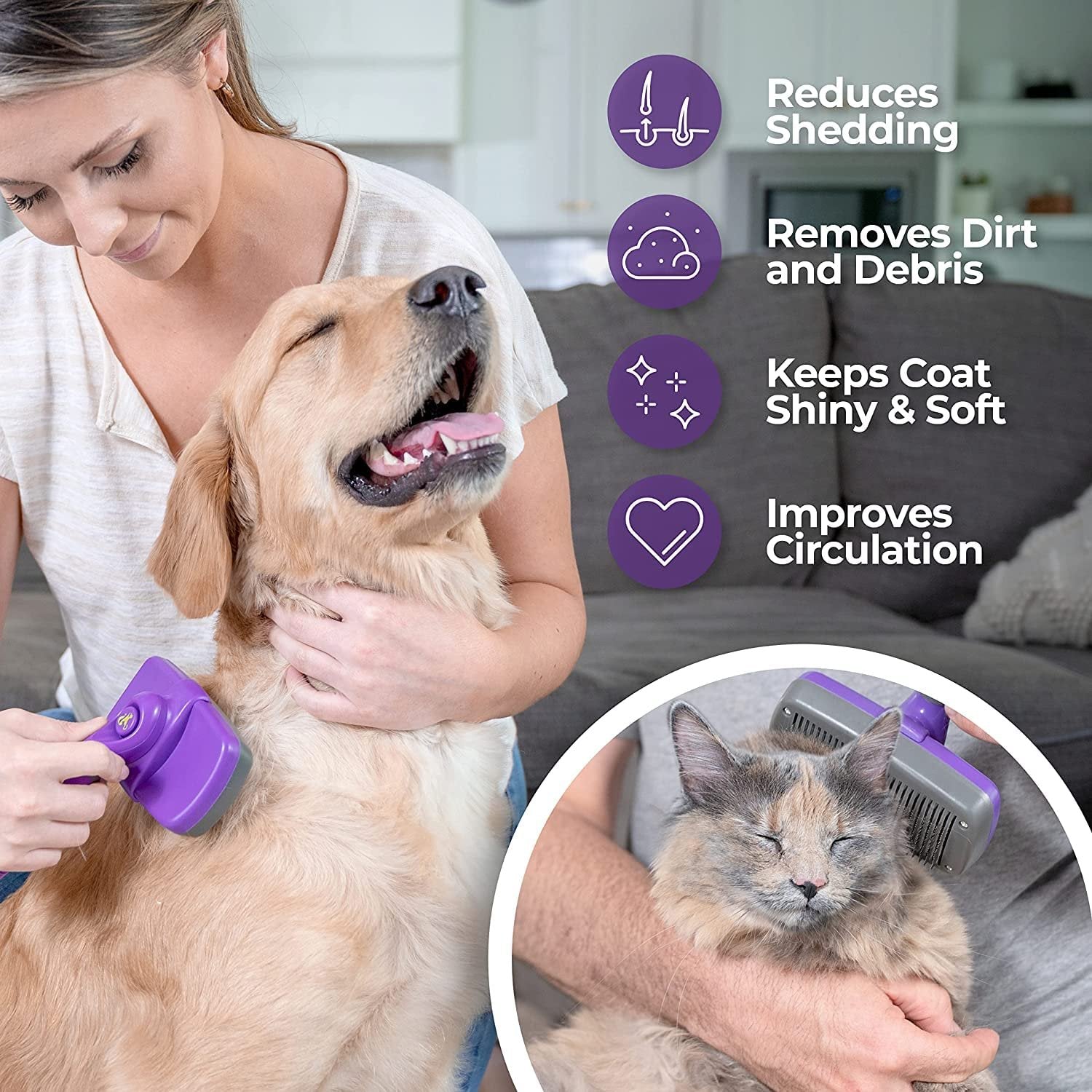 Hertzko Dog & Cat Brush, Dog Brush for Shedding, Cat & Dog Grooming, Self Cleaning Slicker Brush for Pets, Grooming Brushes for Long Short Haired Dogs Cats, Deshedding Brush, Rake, Comb | Original