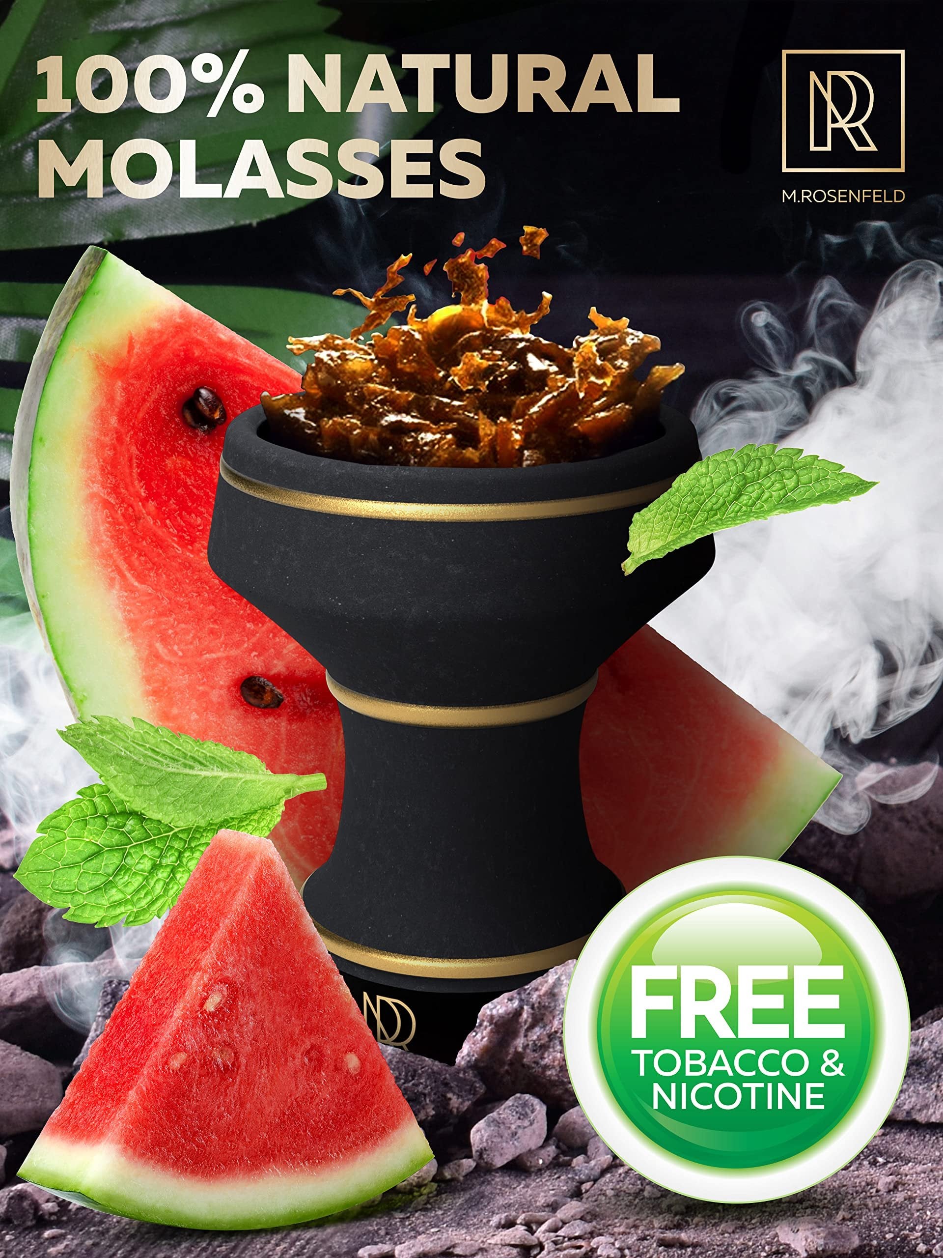 Hookah Flavor Watermelon Mint Herbal - Hookah Shisha Tobacco Free Molasses - 3.5 ounce - 100 Gram of Hookah Tobacco & Nicotine Free with Real Organic Shisha Hookah Flavors - Watermelon Mints