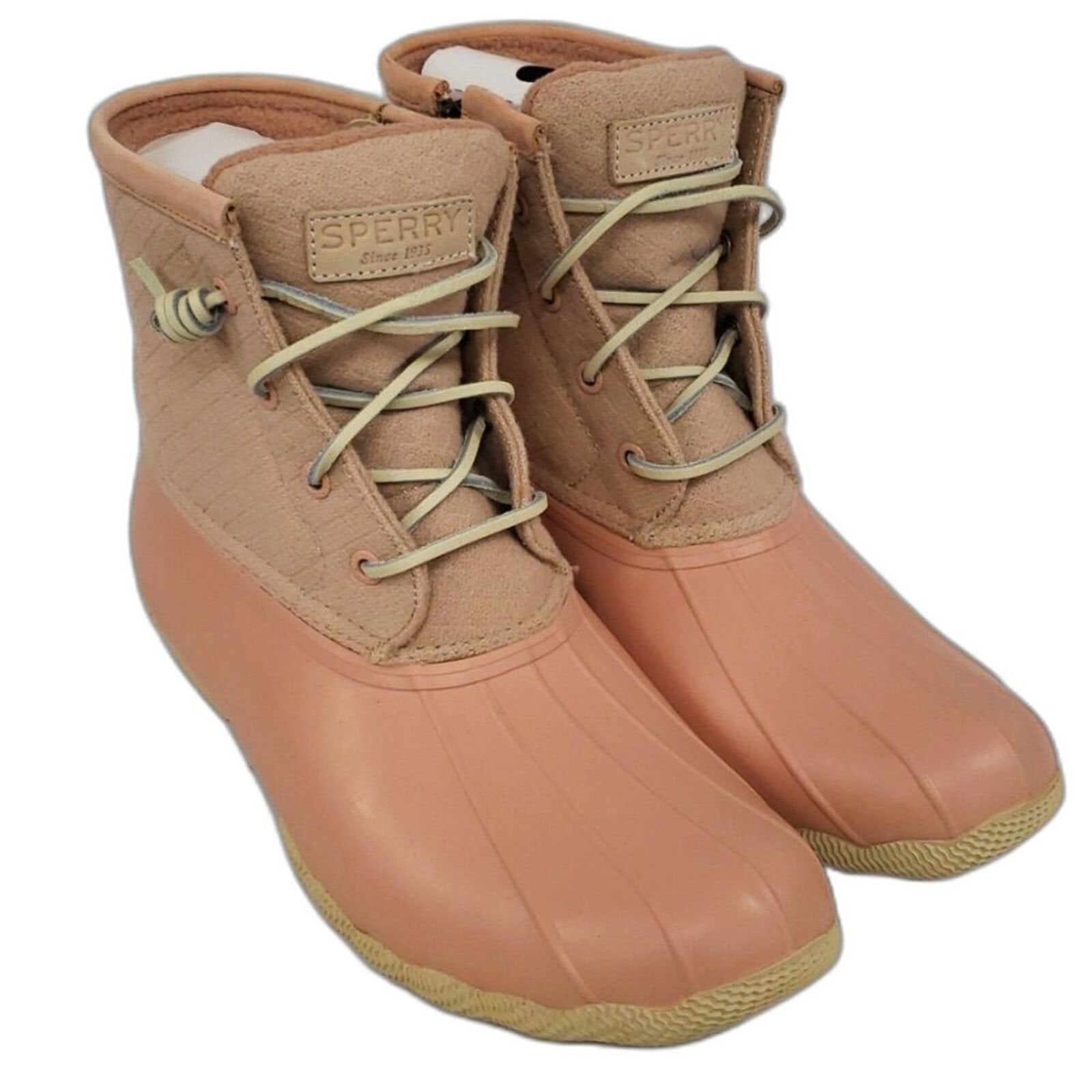 Sperry Womens Saltwater Canvas Rain Boot Rose Oat 8.5 US