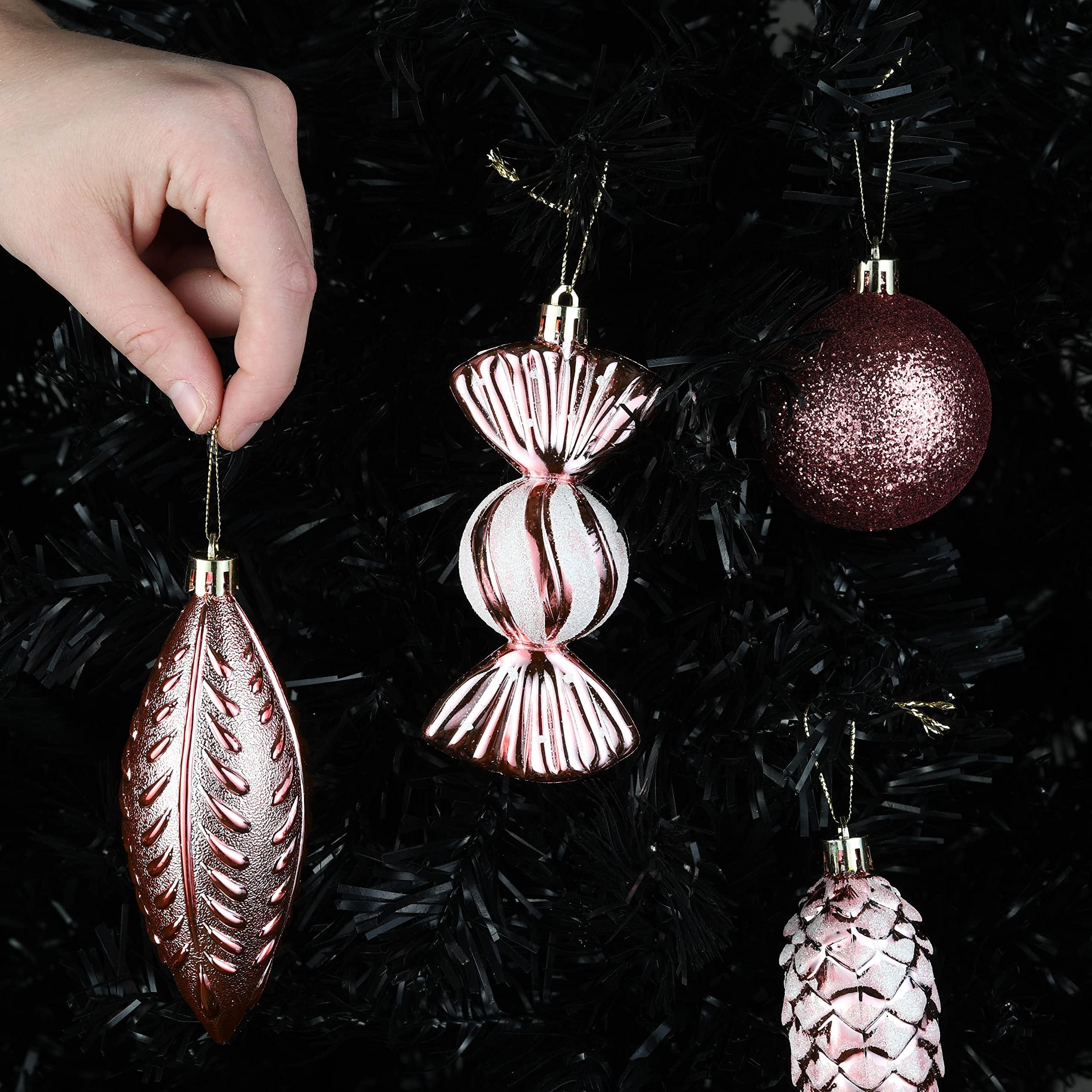 Prextex Rose Gold Christmas Ornaments Set (24pcs) - Shatterproof Balls for Tree, Wreath & Holiday Decor