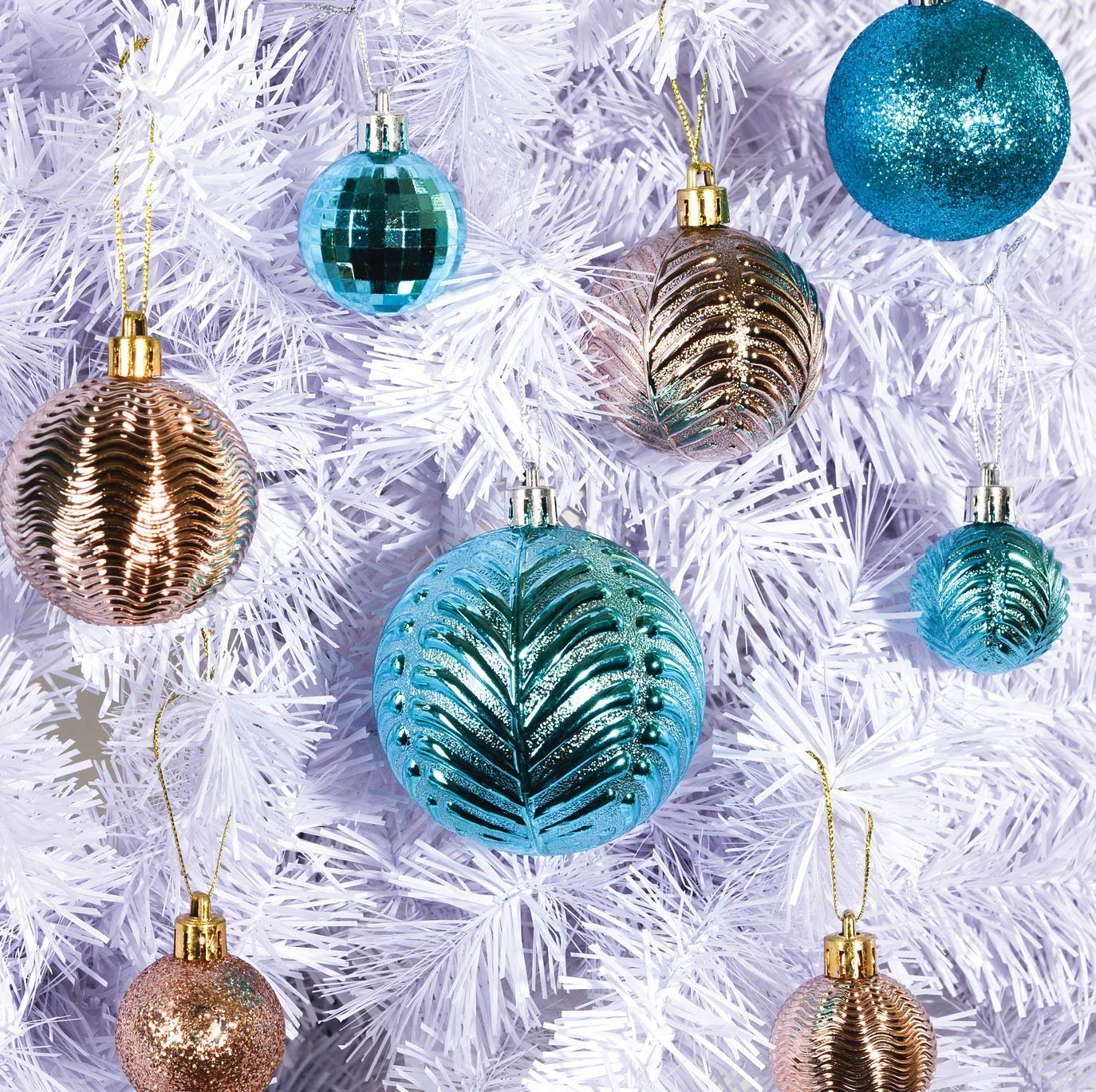 Prextex Acid Blue Christmas Ball Ornaments for Christmas Decorations - 36 Pieces Xmas Tree Shatterproof Ornaments with Hanging Loop for Holiday and Party Decoration (Combo of 6 Styles in 3 Sizes)