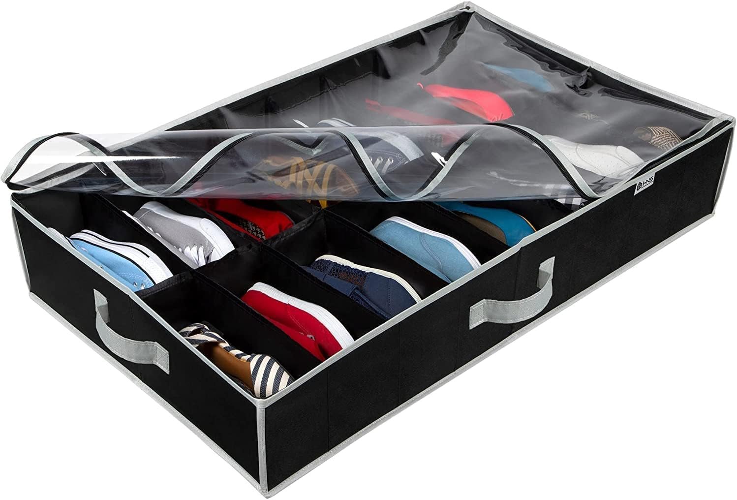 Extra-Large Under Bed Shoe Storage Organizer - Underbed Storage Solution Fits Men's and Women's Shoes, High Heels, and Sneakers with Durable Vinyl Cover & Extra-Strong Zipper